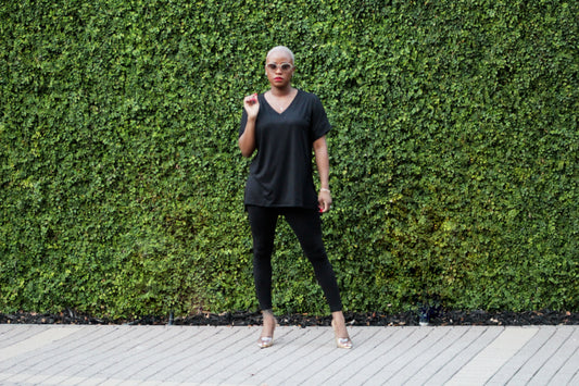 PLUS SIZE--Black Short Sleeve V-Neck Pants Set