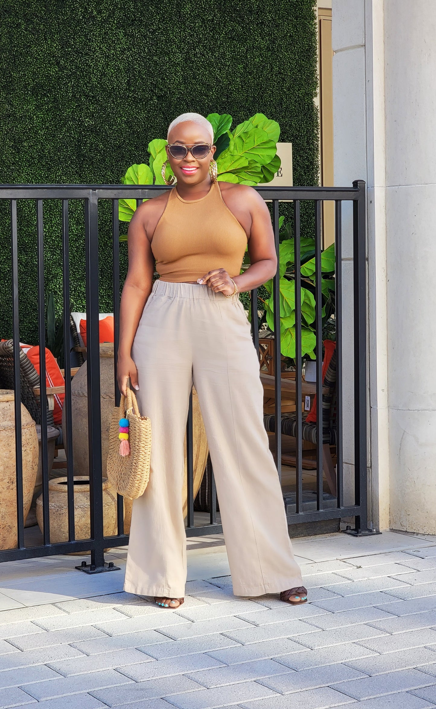 PLUS SIZE--Summer Resort Linen Pants (Mocha Tan)