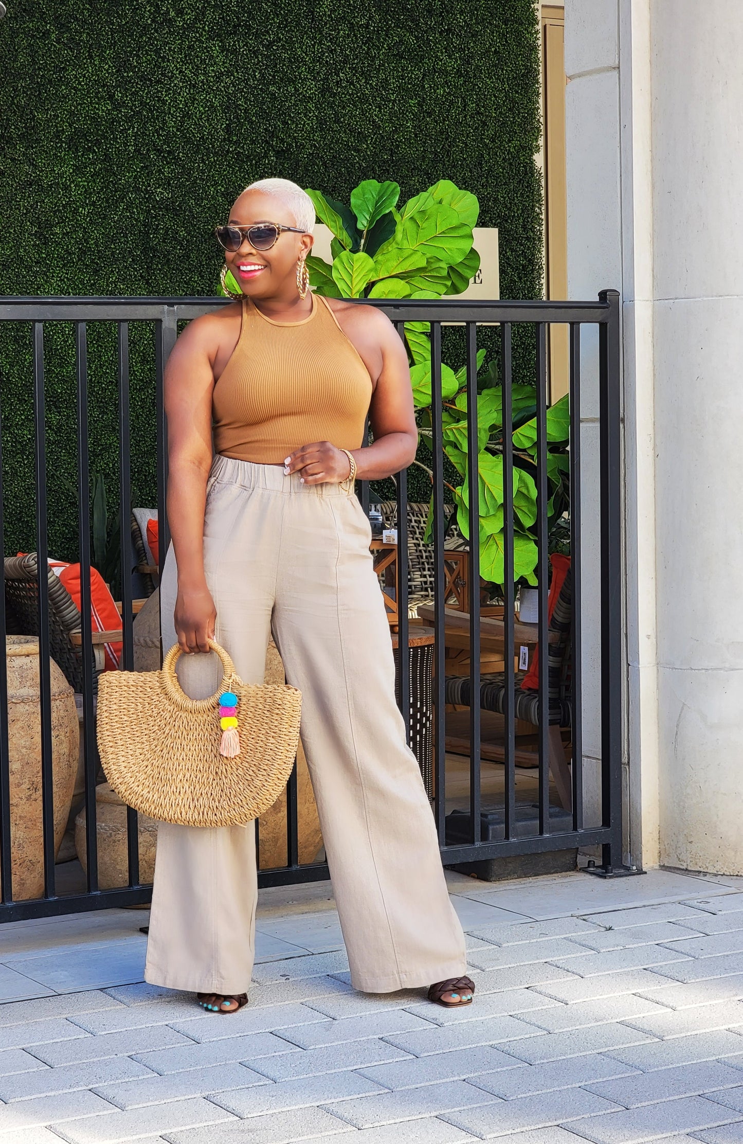 PLUS SIZE--Summer Resort Linen Pants (Mocha Tan)