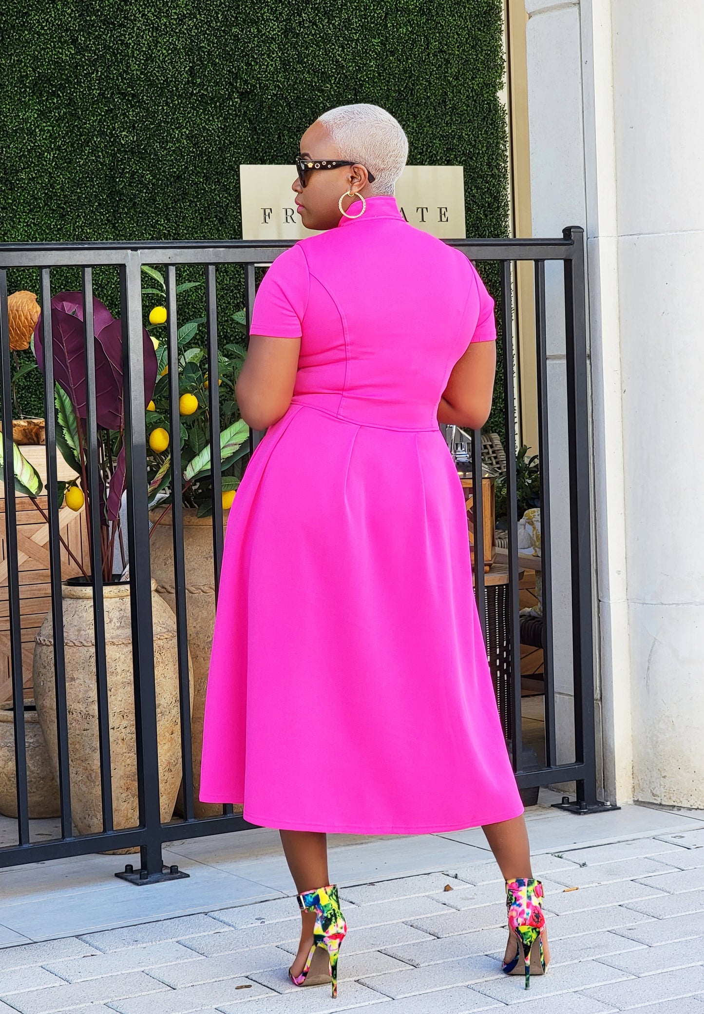 PLUS SIZE--Sunset Beauty Midi Dress (Vivid Fuchsia)