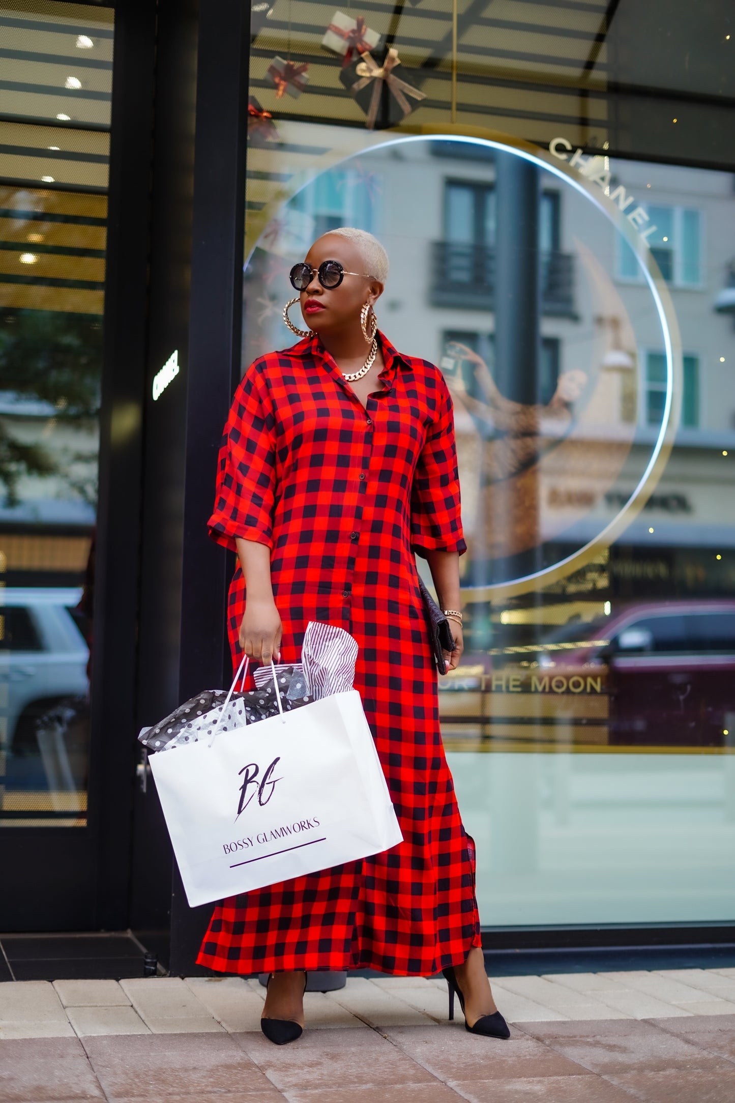 Buffalo Plaid Long Shirt Dress