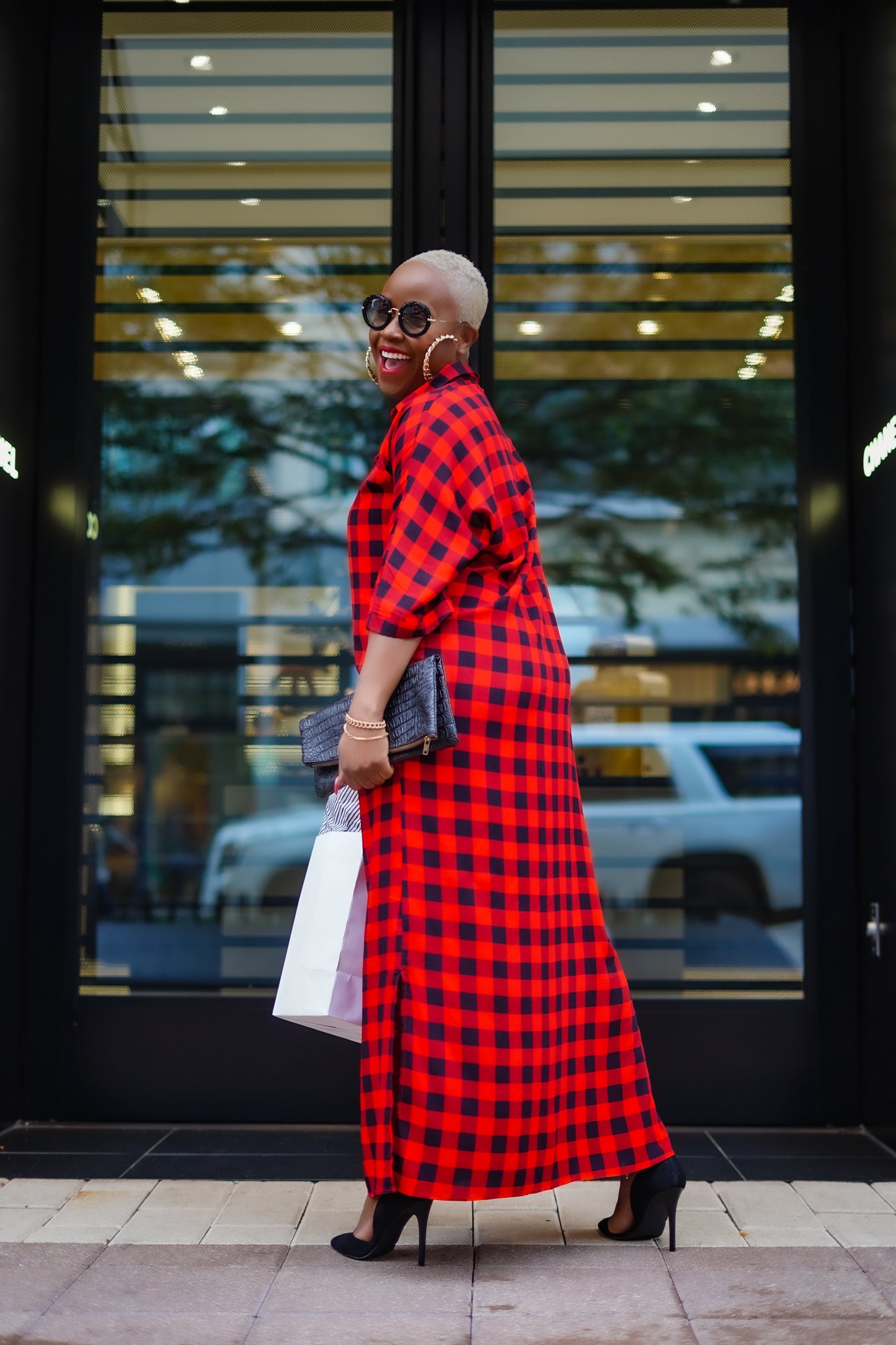 Buffalo Plaid Long Shirt Dress