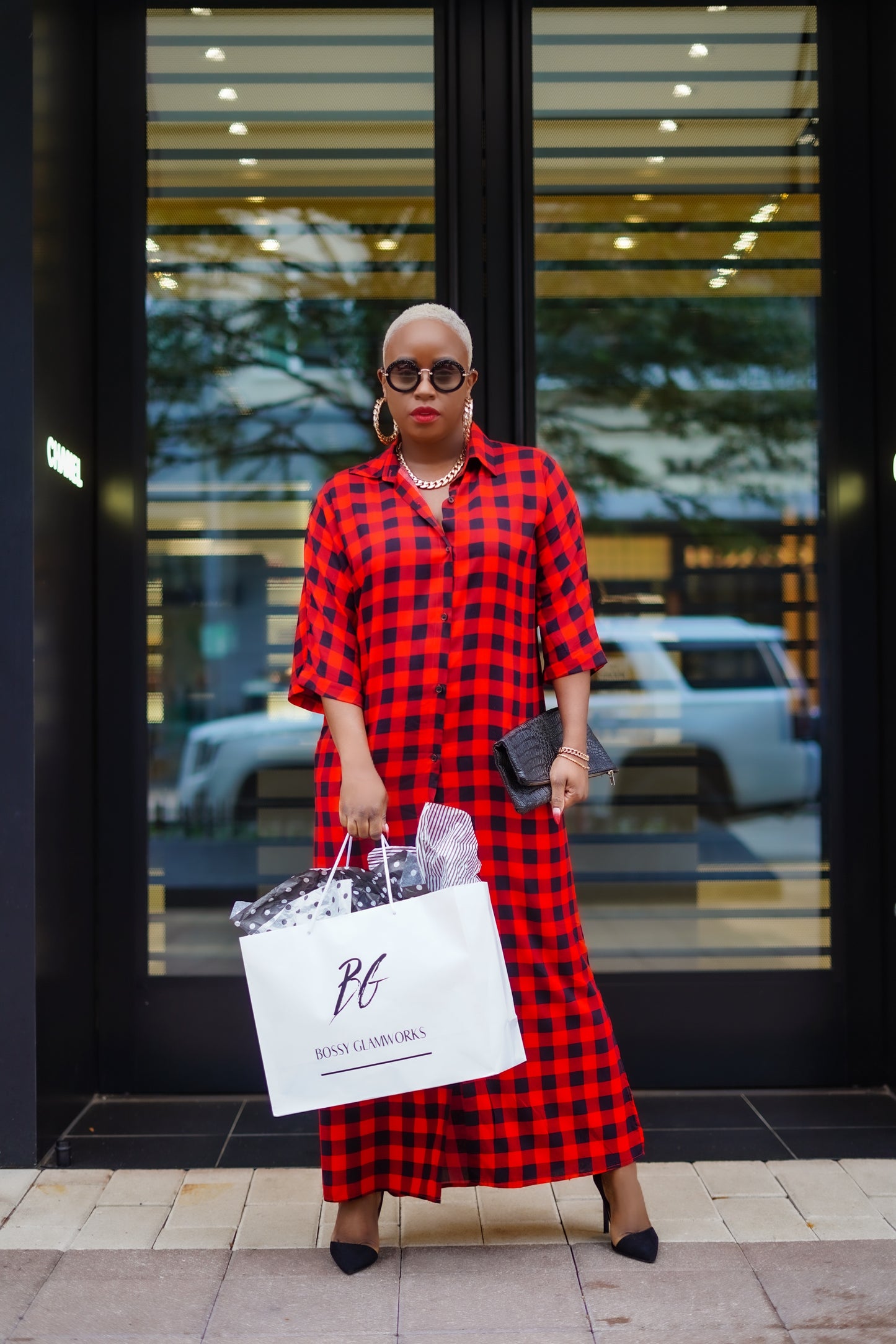 Buffalo Plaid Long Shirt Dress