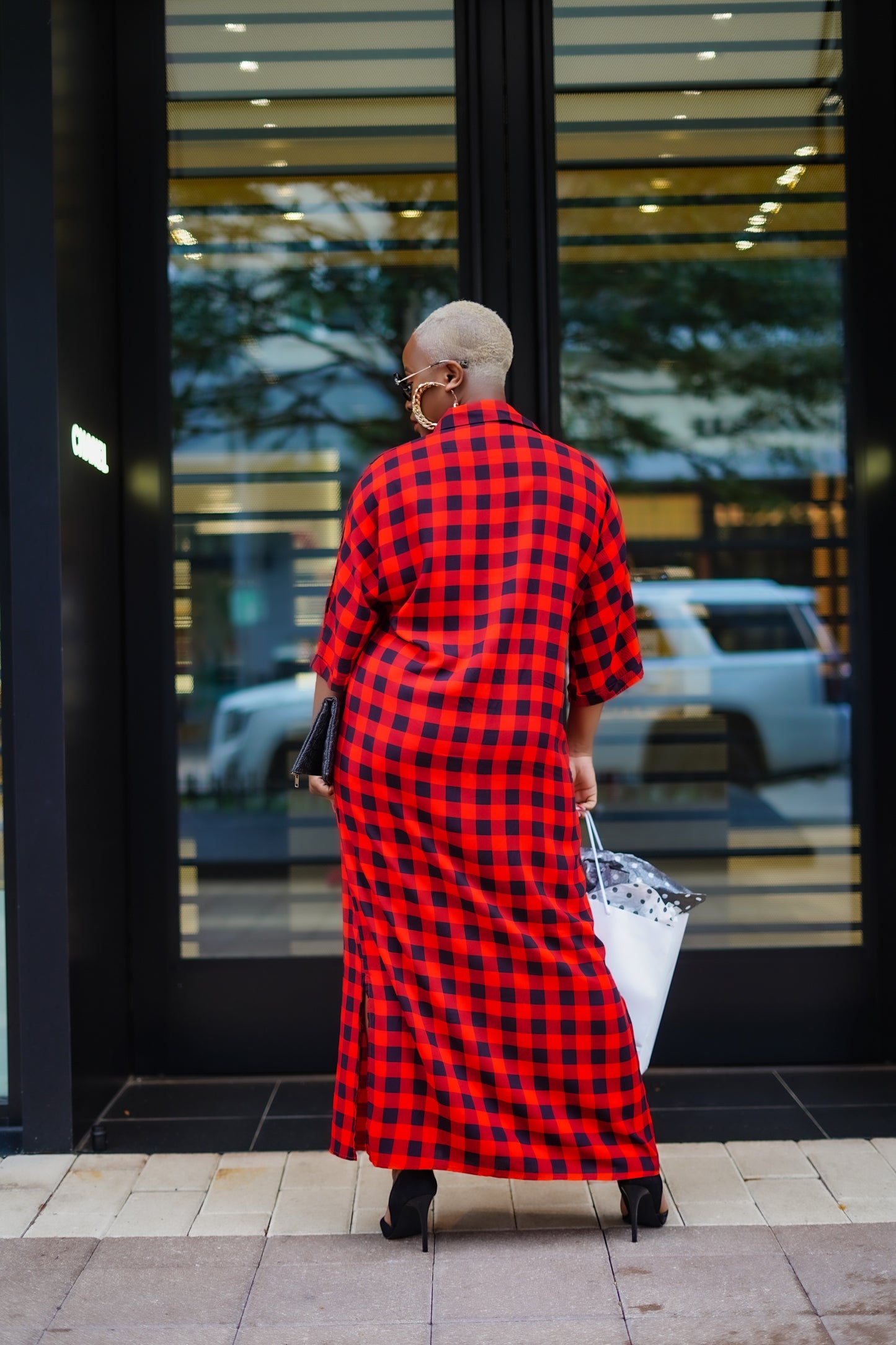 Buffalo Plaid Long Shirt Dress