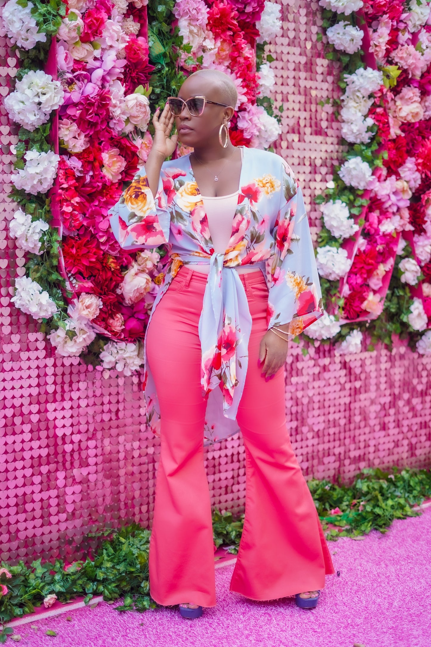 Long Floral Print Kimono