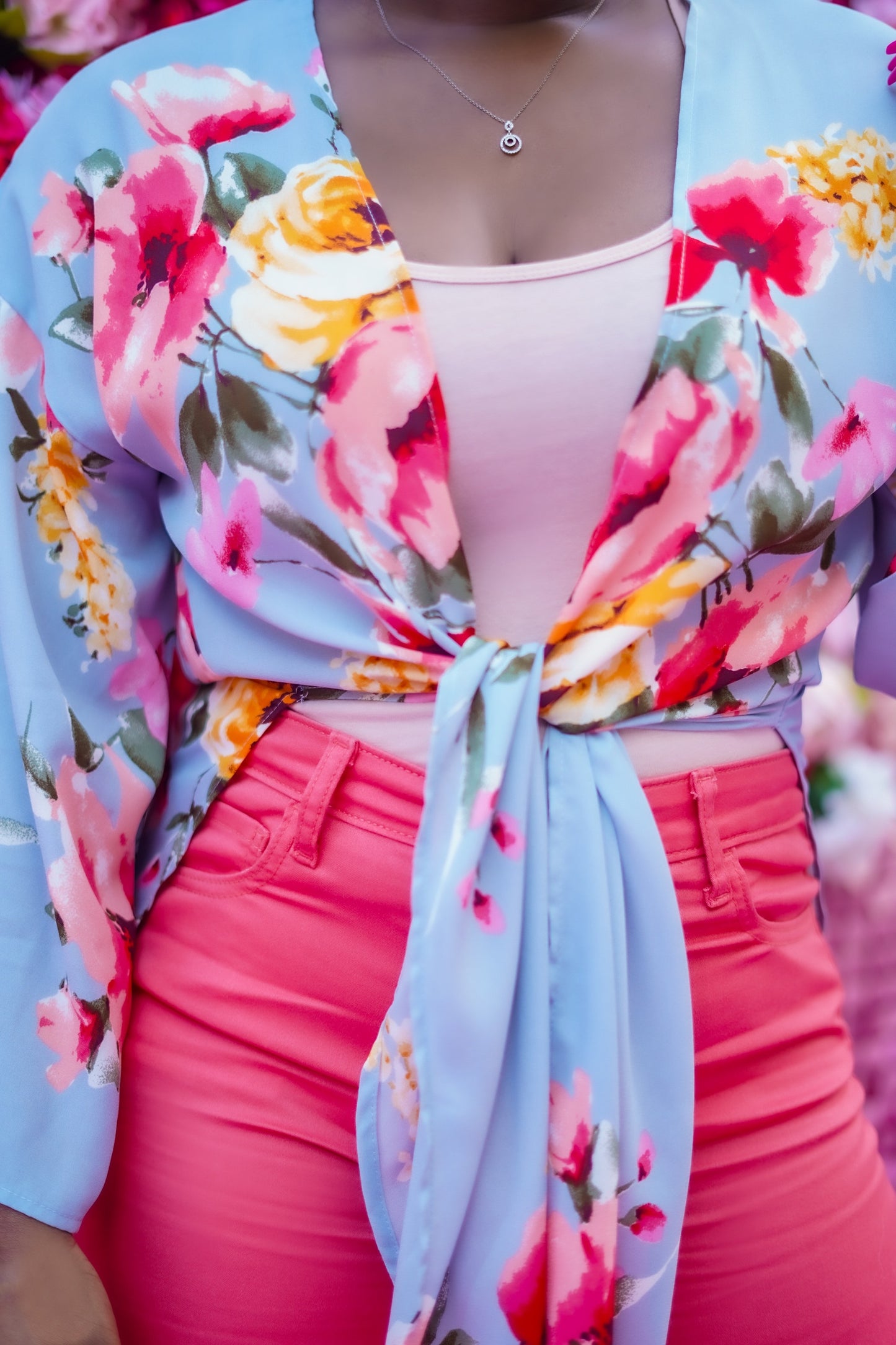 Long Floral Print Kimono