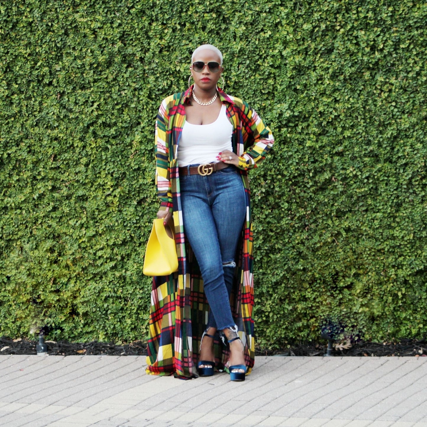Vivid Color Block Plaid Maxi Dress