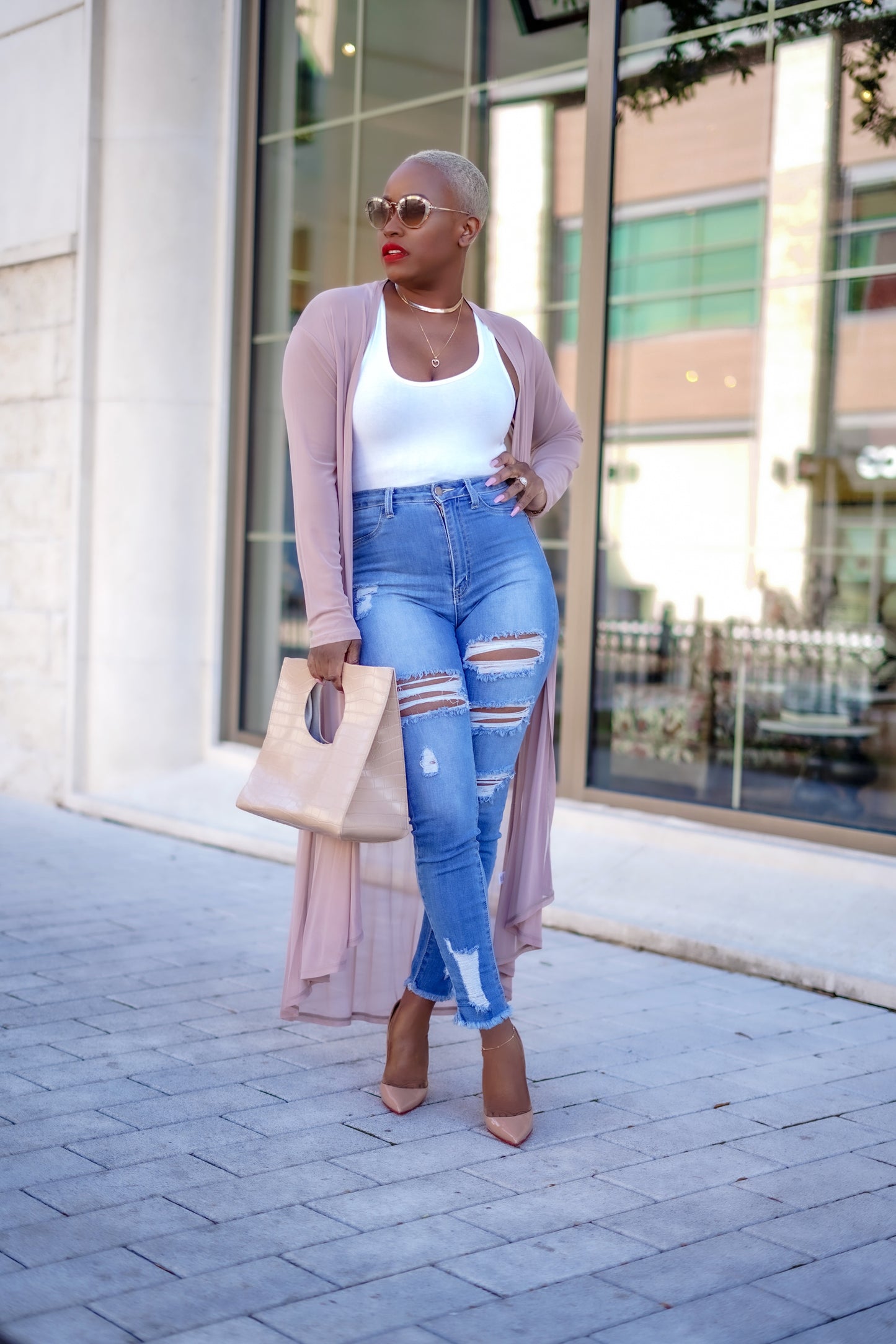 PLUS SIZE--Sheer Open Front Cardigan (Mocha)