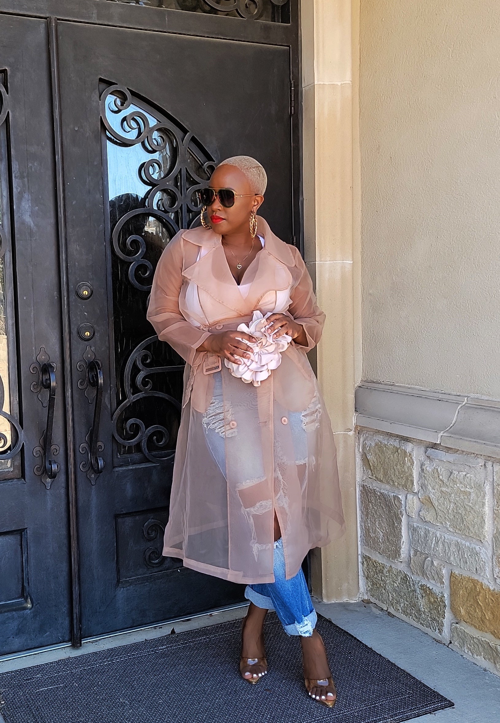 sheer long jacket to wear over dress Ivory Organza Jacket And Slip Dress