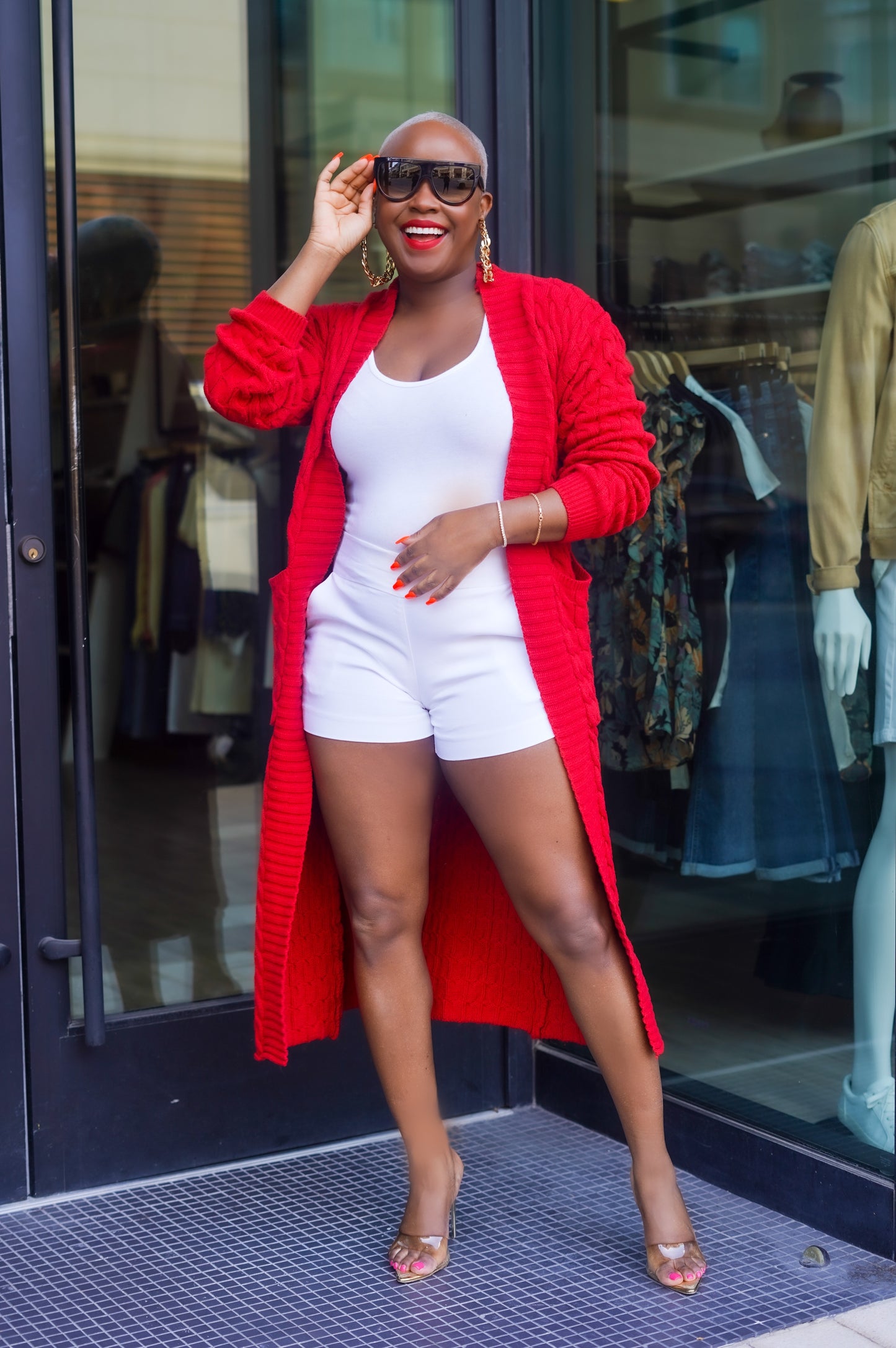 PLUS SIZE—Sunny Autumn Long Sleeve Cardigan (Dark Red)