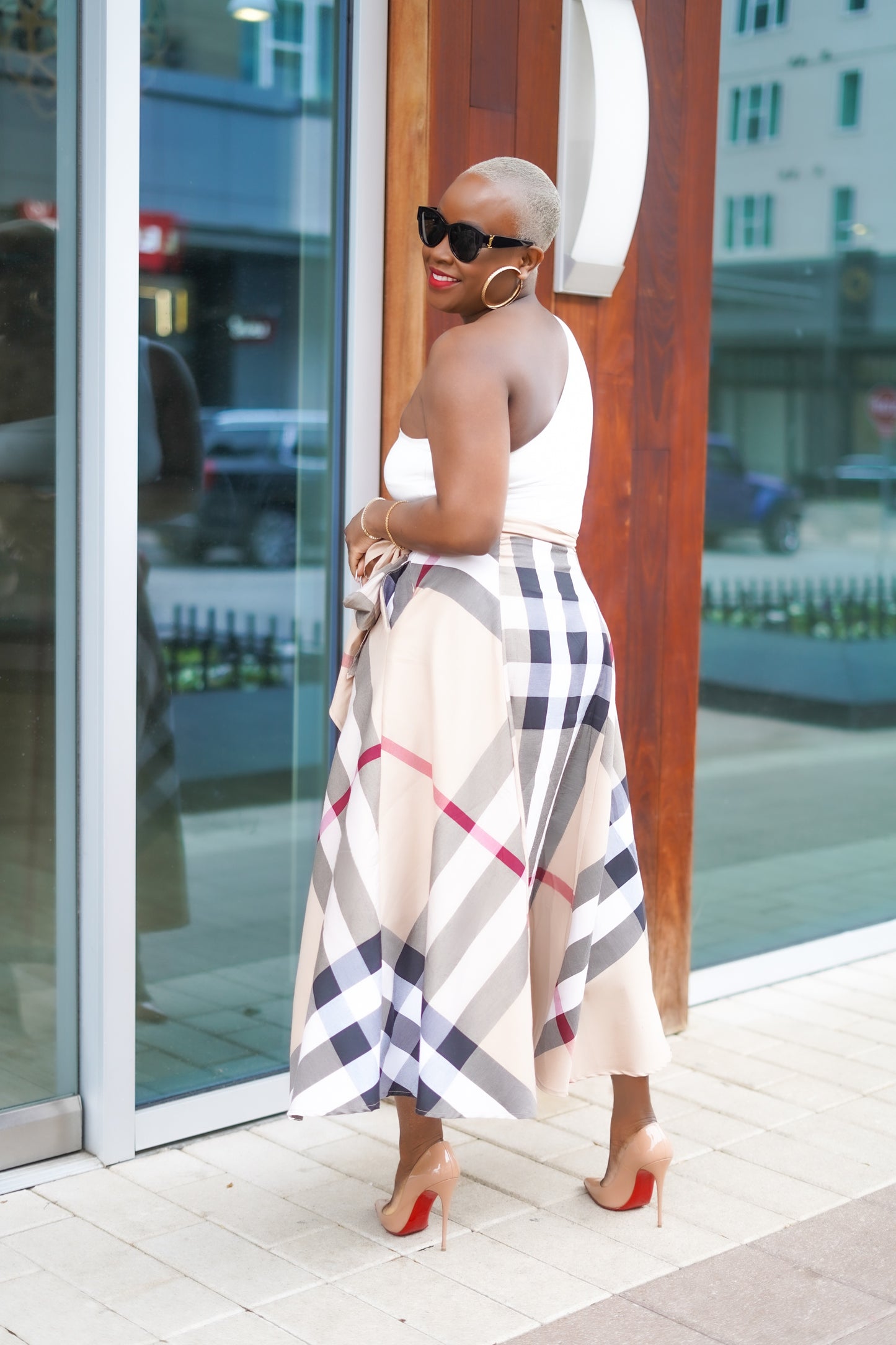 It's Spring Again One Shoulder Shirt Dress (Plaid Print)