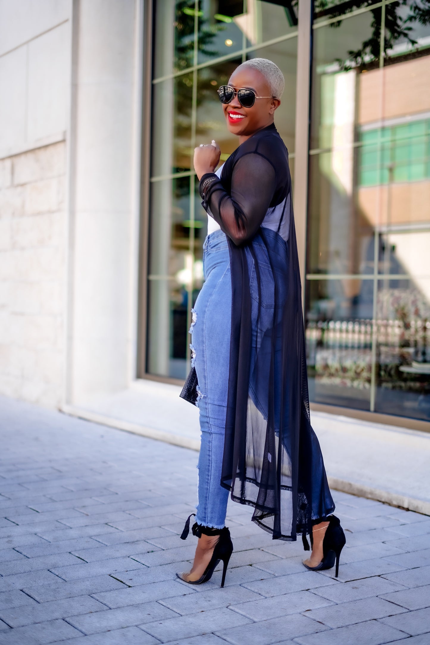 Sheer Open Front Cardigan (Black)