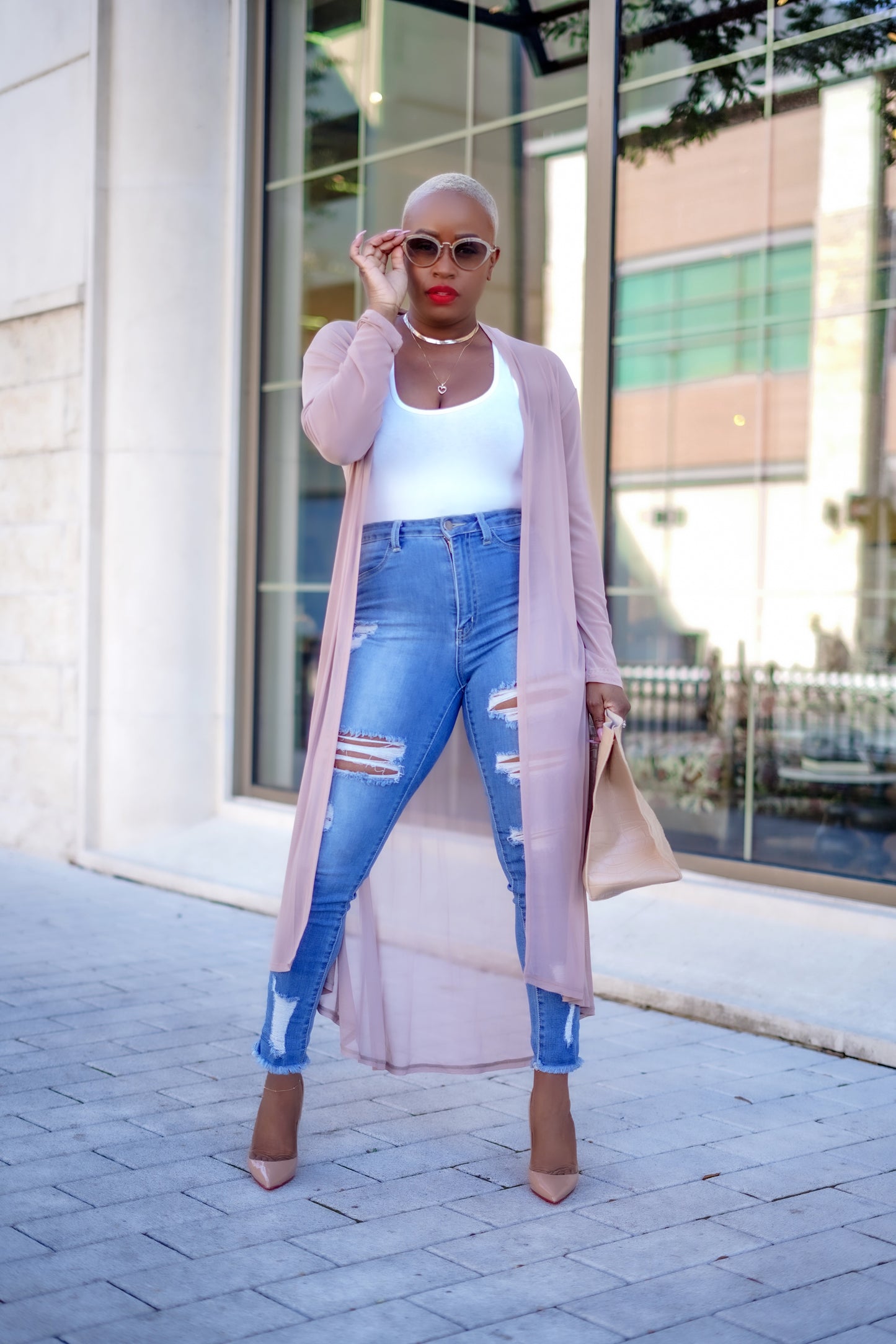 Sheer Open Front Cardigan (Mocha)