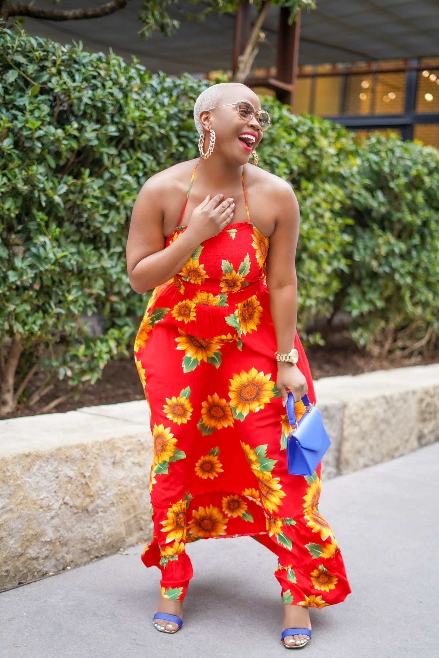 Red Sunflower Printed Maxi Dress