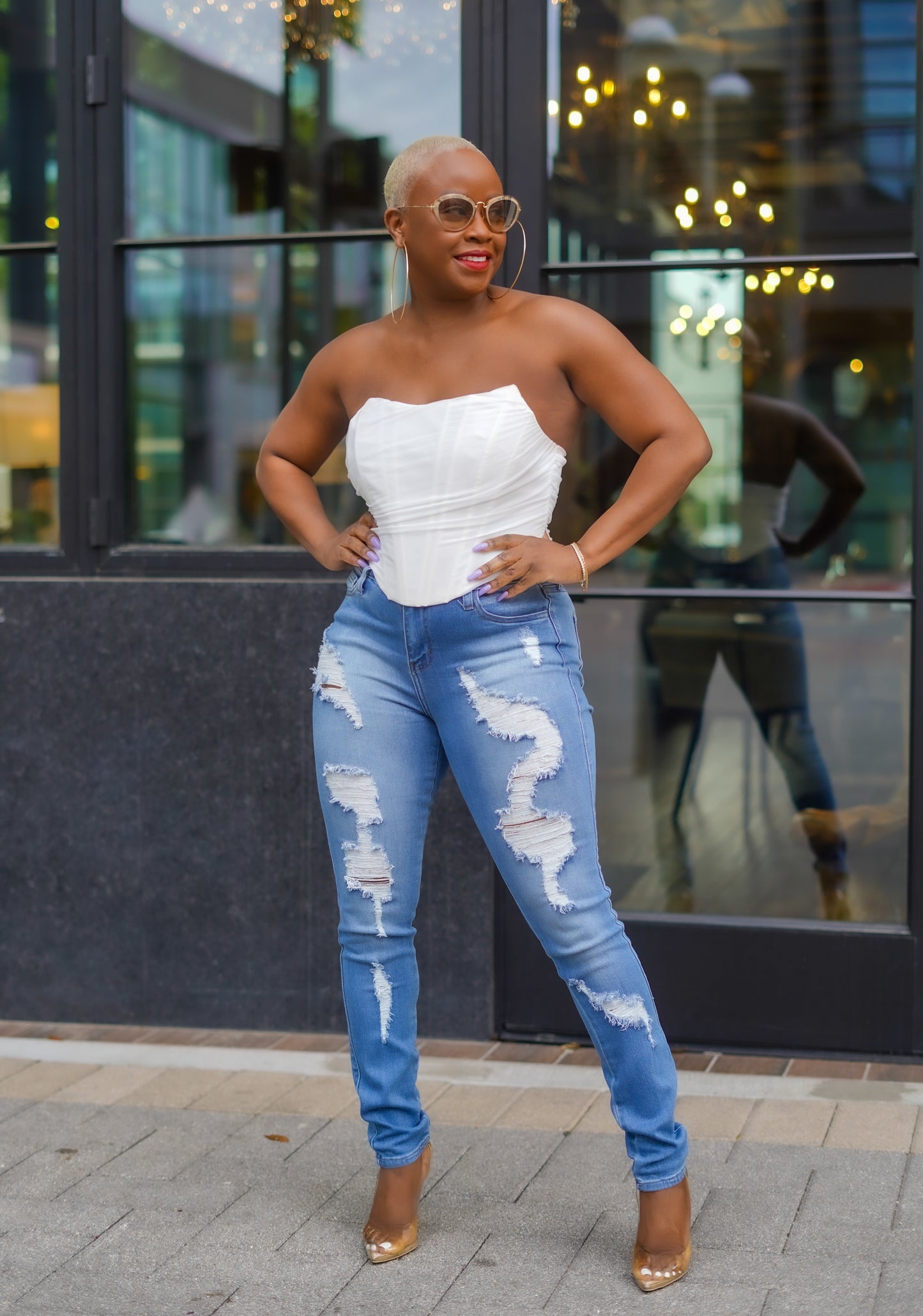 High Waisted Distressed Skinny Jeans