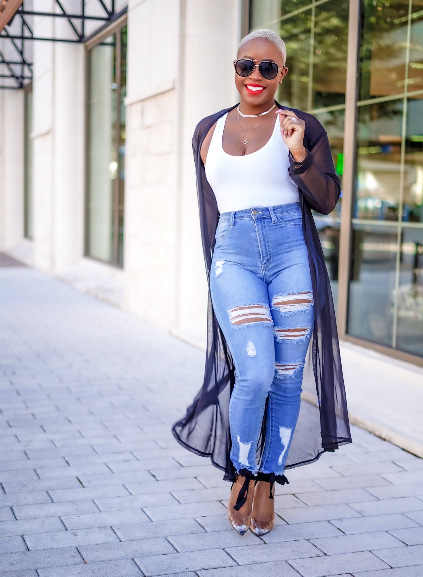 Sheer Open Front Cardigan (Black)