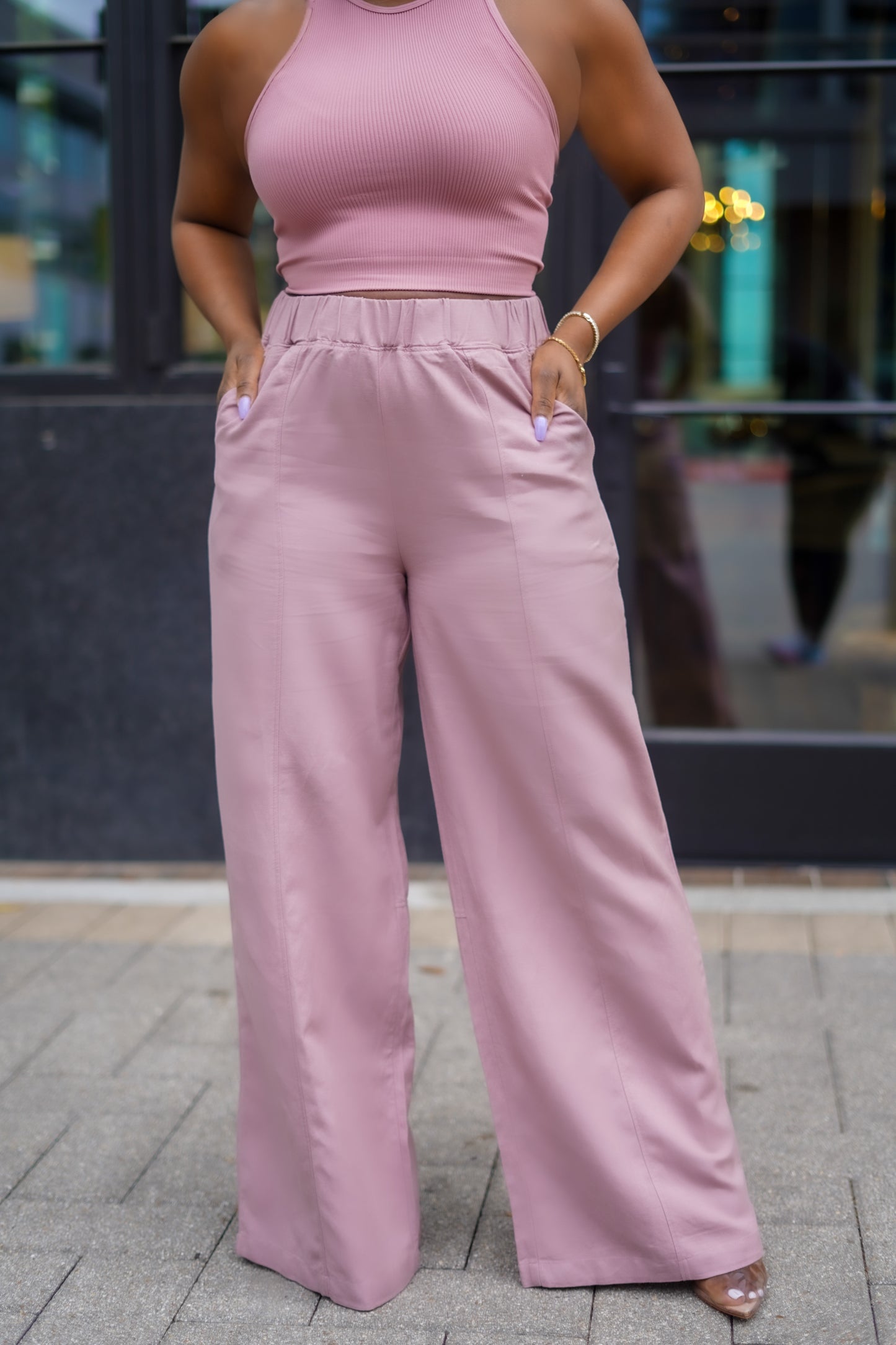 PLUS SIZE--Summer Resort Linen Pants (Light Rose)