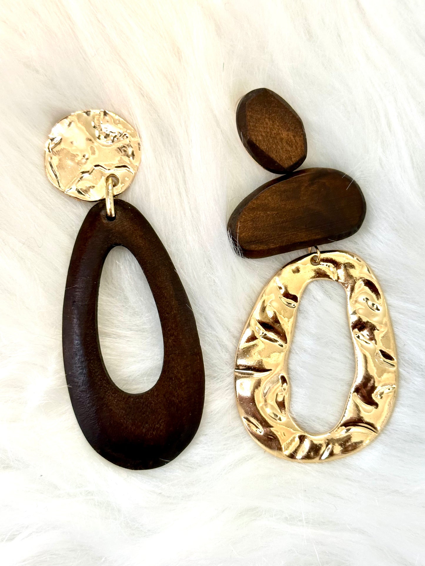 Large Afrocentric Statement Earrings (Gold/Wood)—Will Ship The Week Of 10/13/25