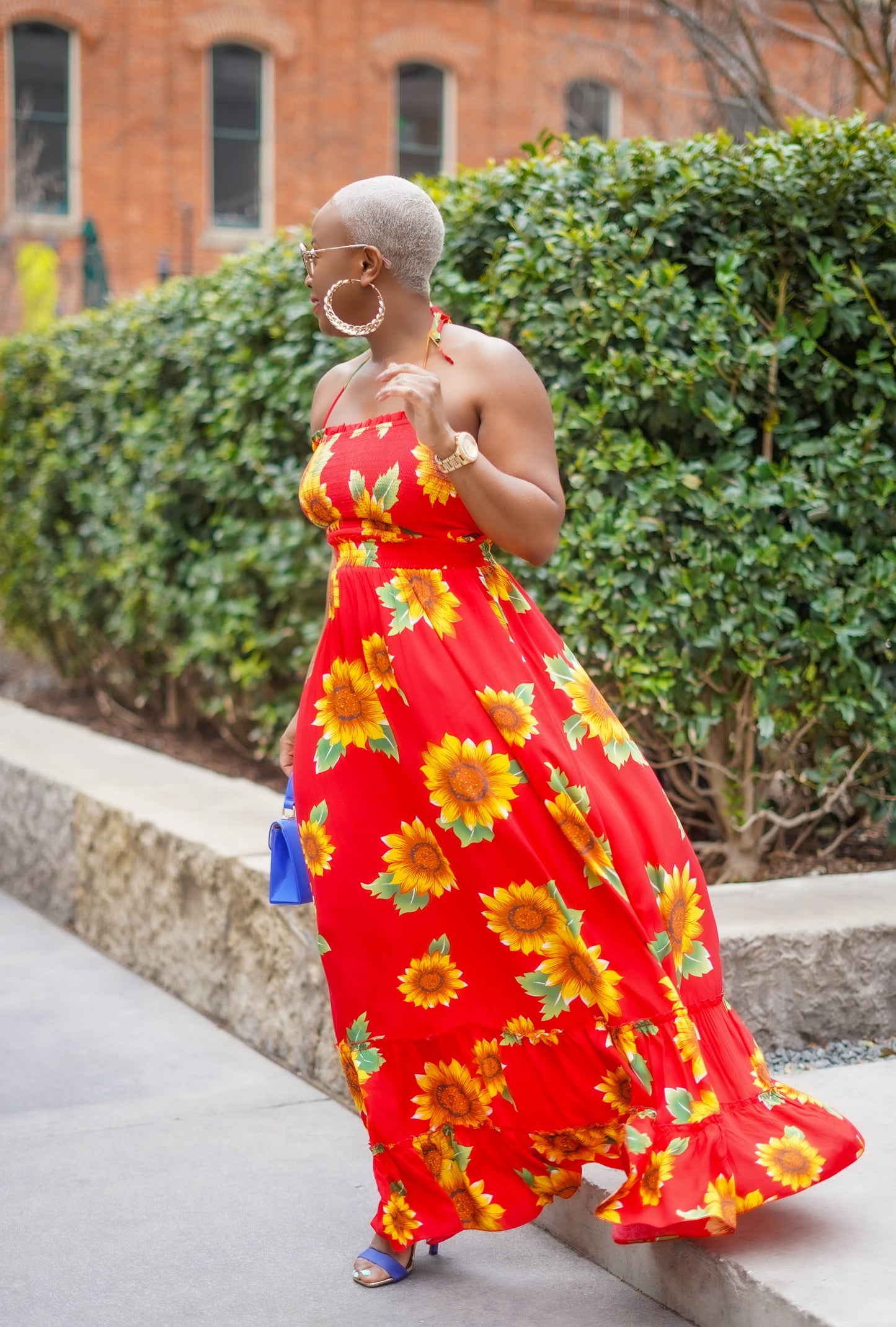 Red Sunflower Printed Maxi Dress