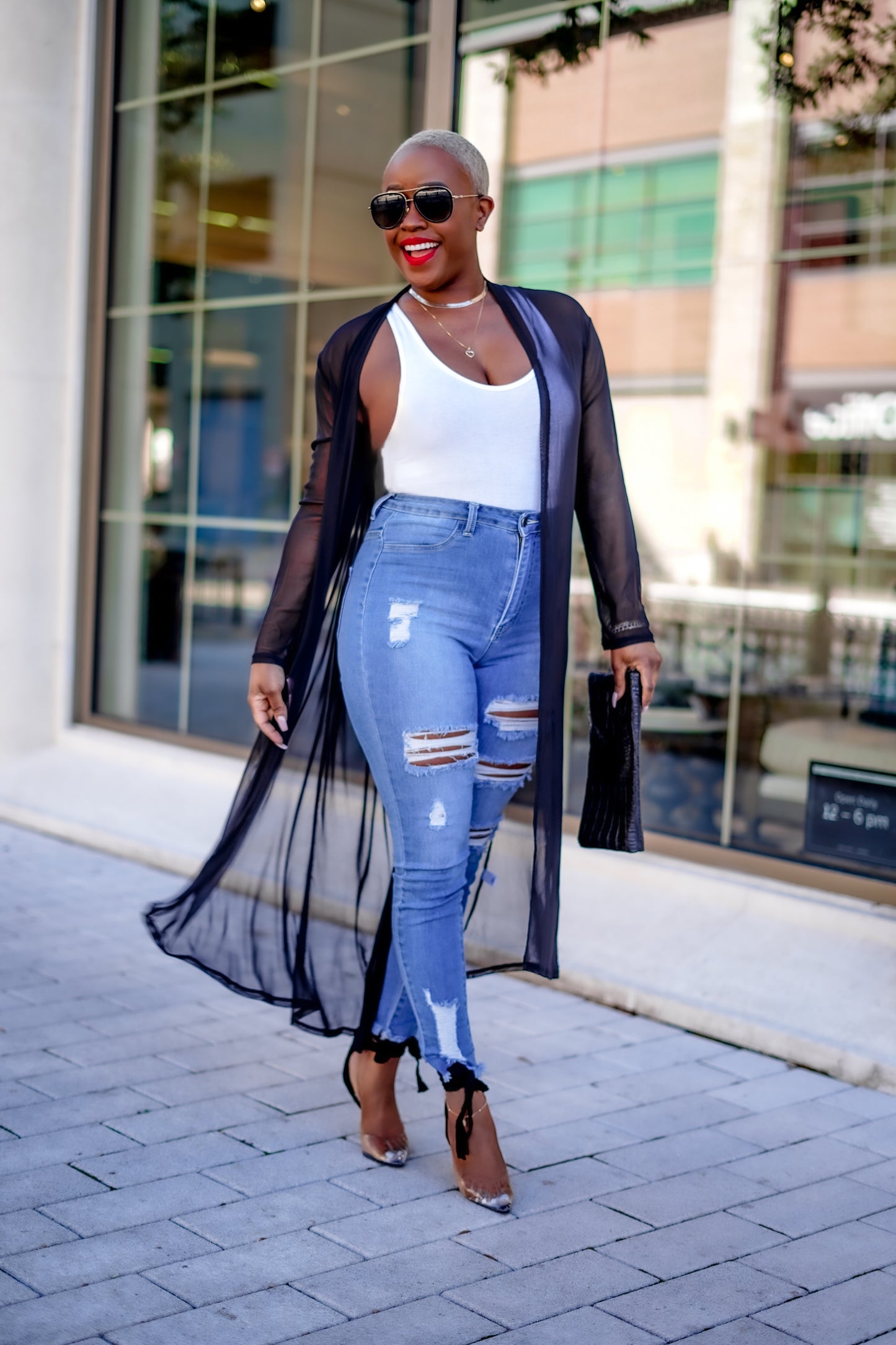 Sheer Open Front Cardigan (Black)