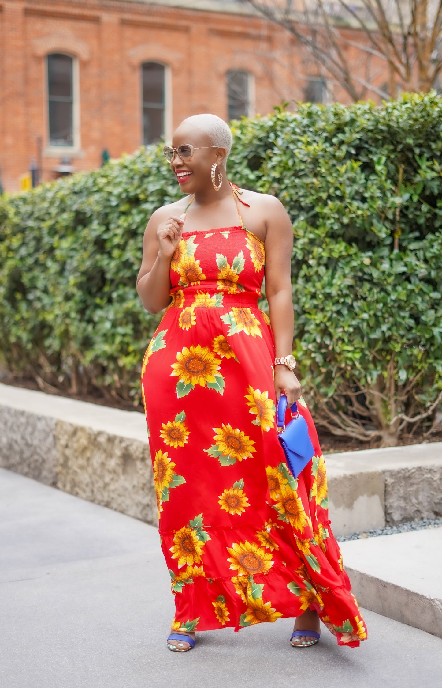 Red Sunflower Printed Maxi Dress