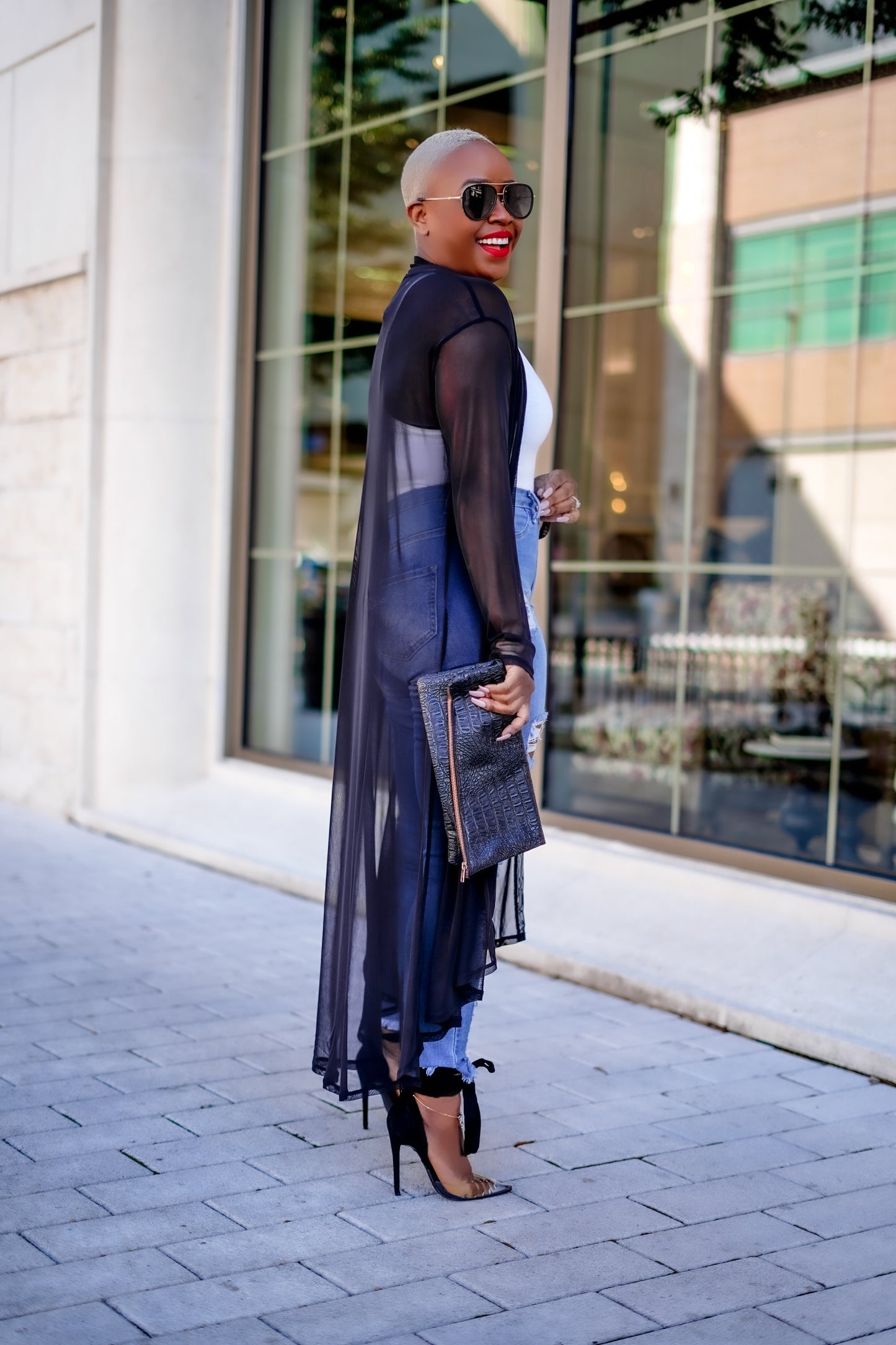 Sheer Open Front Cardigan (Black)