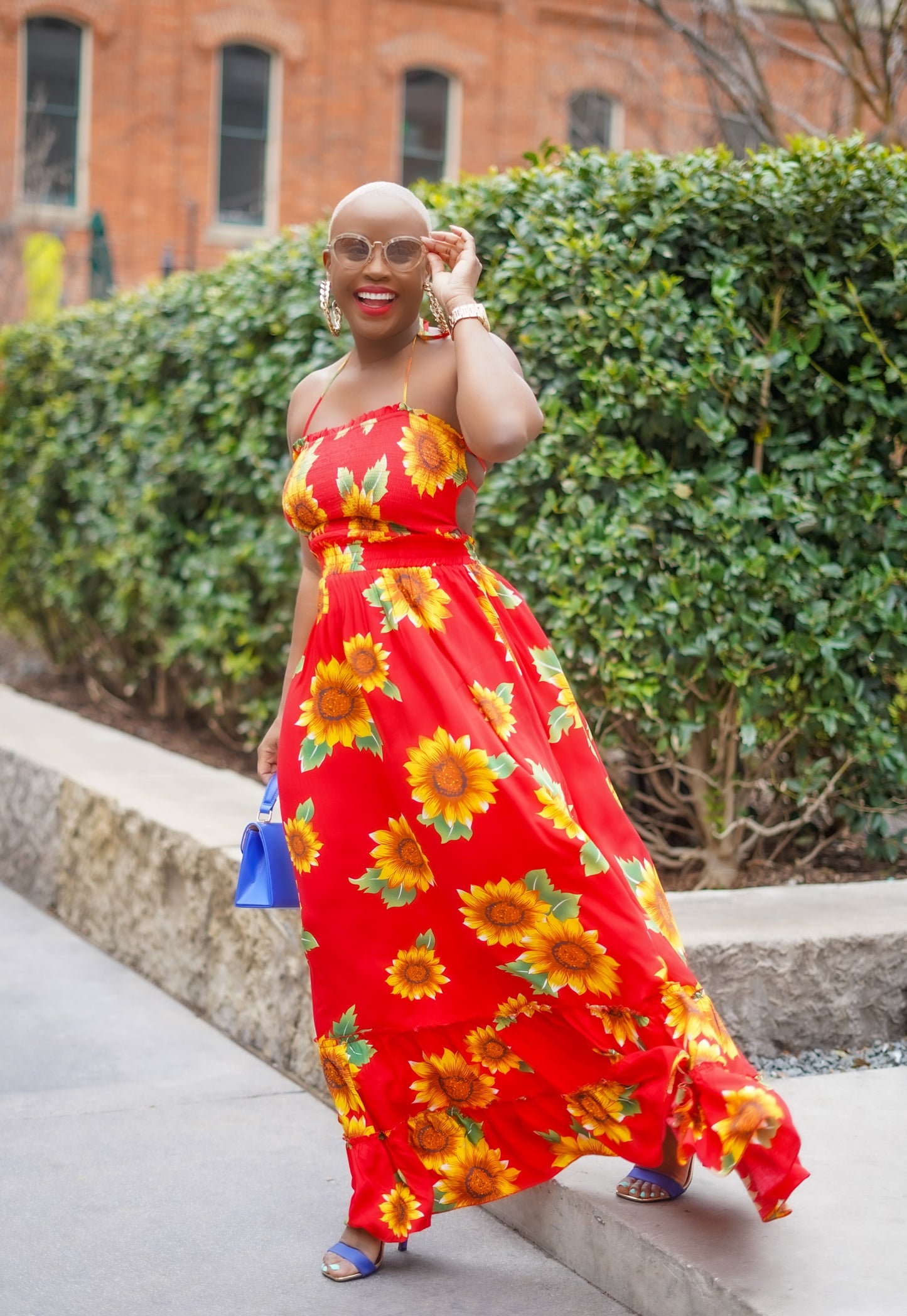 Red Sunflower Printed Maxi Dress