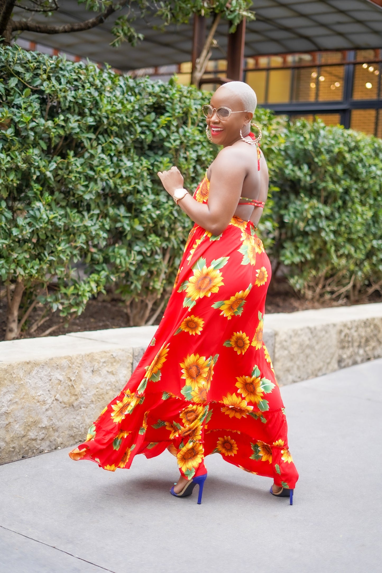 Red Sunflower Printed Maxi Dress