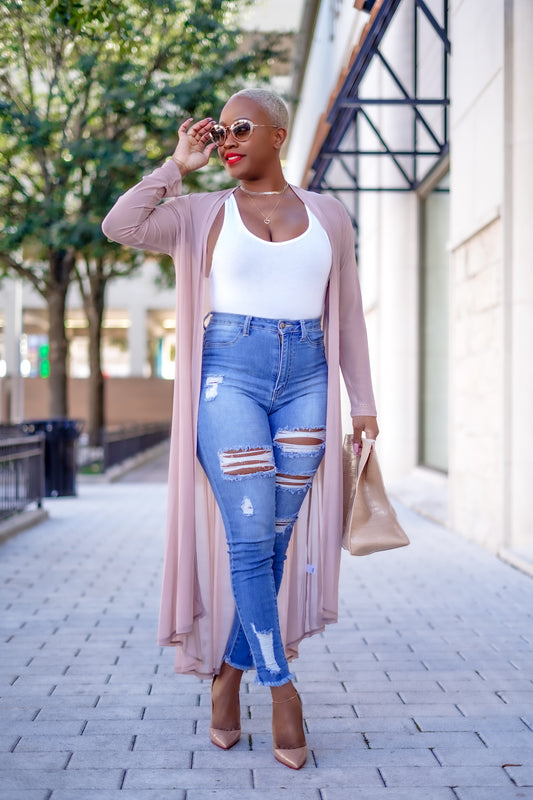 Sheer Open Front Cardigan (Mocha)