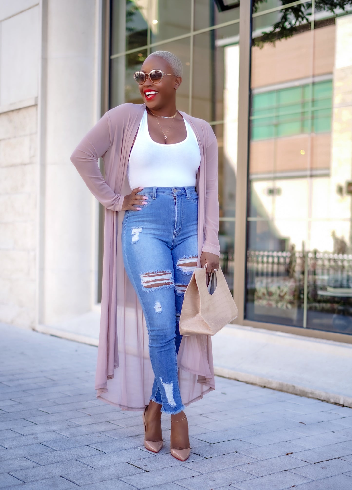 PLUS SIZE--Sheer Open Front Cardigan (Mocha)