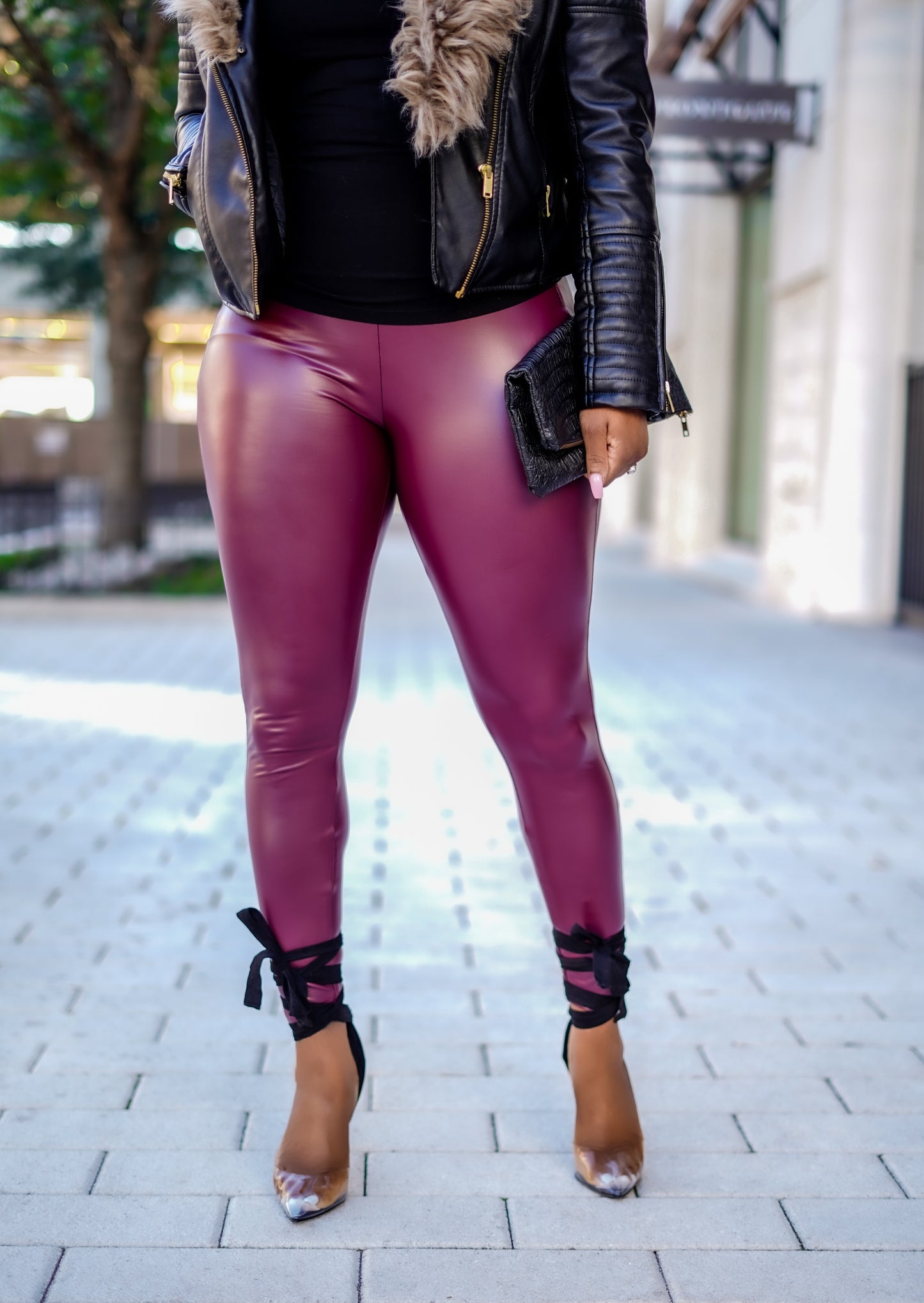 Burgundy High Waisted Faux Leather Leggings