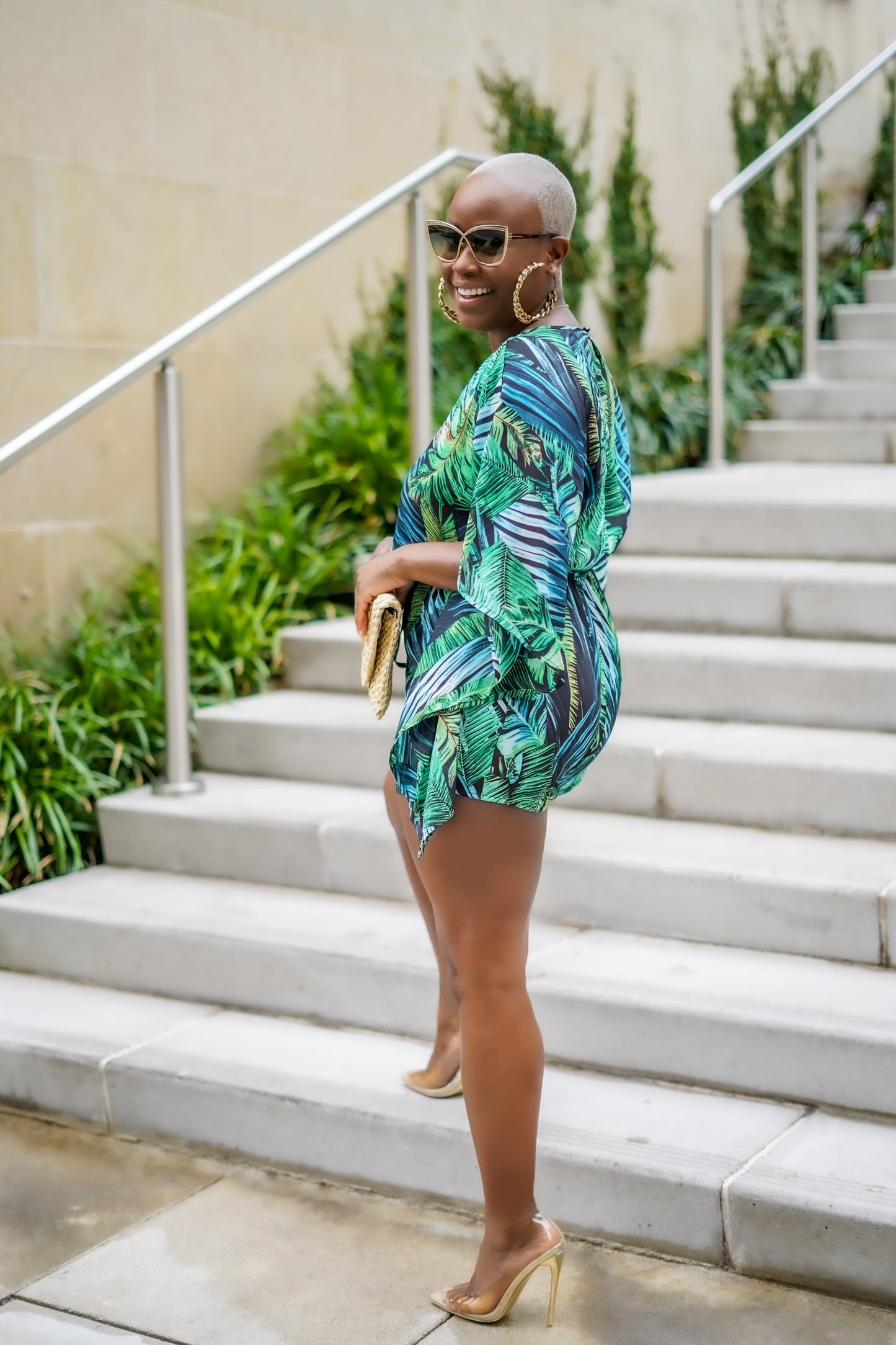 Tropical Print V-Neck Romper