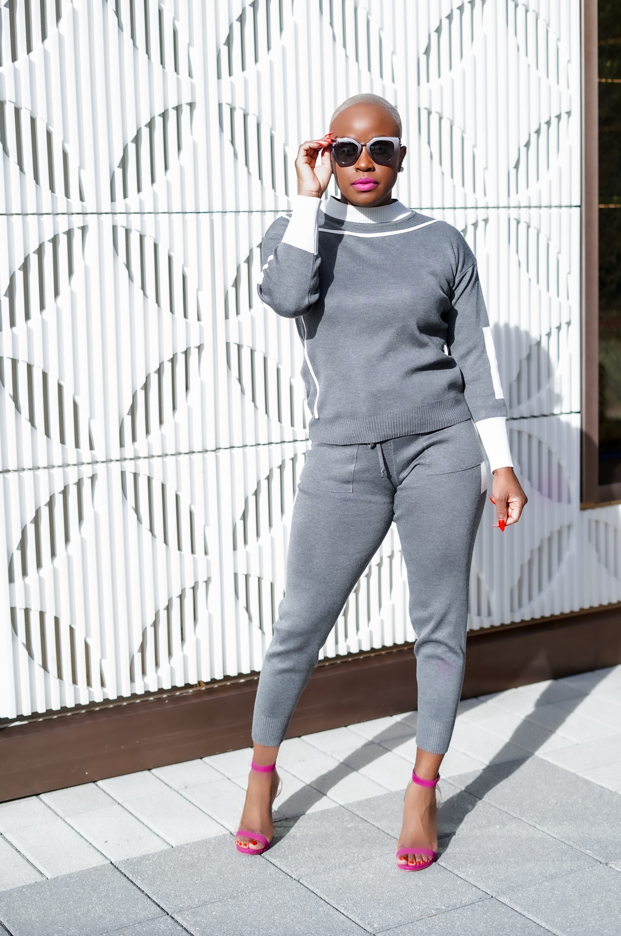 PLUS SIZE—Color Block Sweater Set (Light Gray)--Will Ship The Week Of 3/13/24