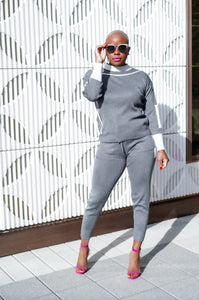 PLUS SIZE—Color Block Sweater Set (Light Gray)--Will Ship The Week Of 6/3/24