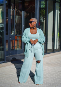 Open Cardigan Sweater Set (Light Mint)