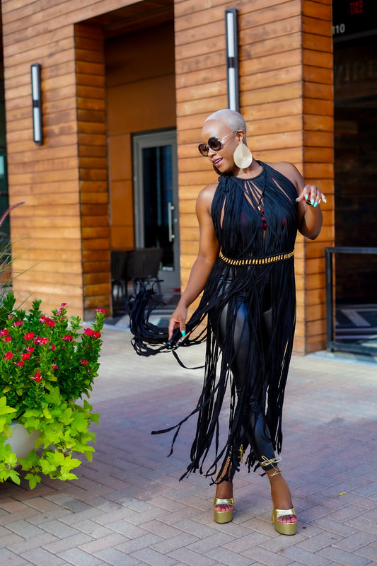 Retro Fringe Cover Up (Black)—Will Ship The Week Of 5/19/25