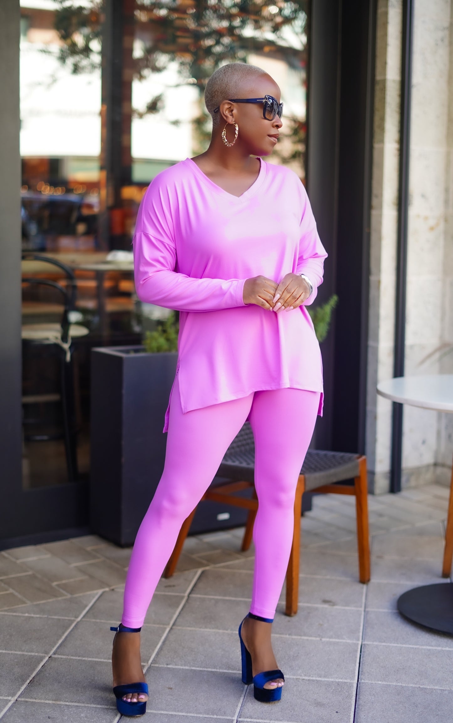 Long Sleeve Matching Leggings Set (Bright Mauve)