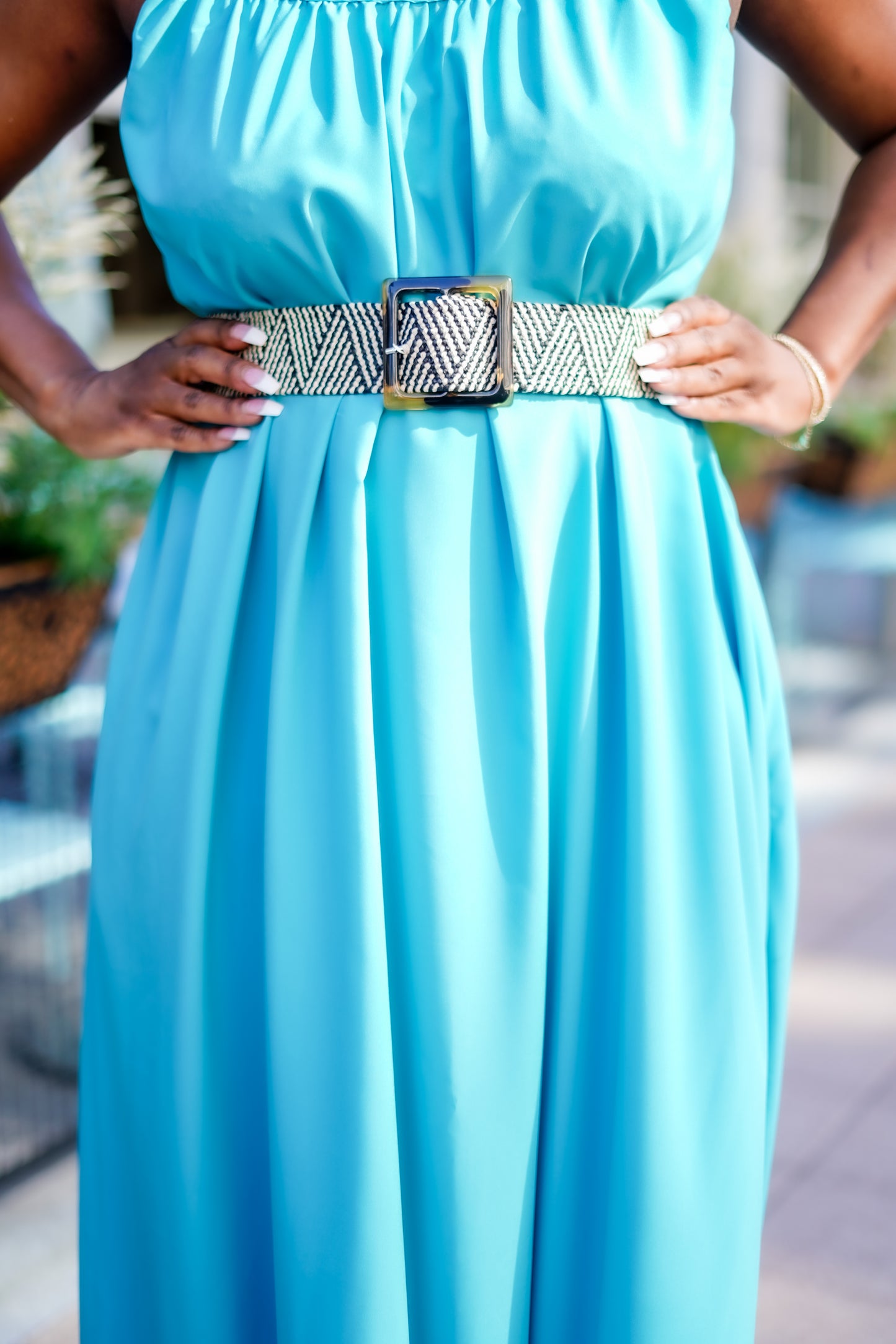 Square Straw Braided Belt