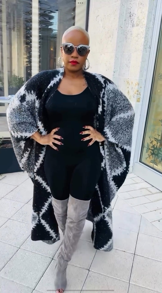 Oversized Open Front Poncho Sweater (Black)--Will Ship The Week Of 10/13/25