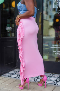 PLUS SIZE--On The Go Fringed Maxi Skirt (Pink)--Will Ship The Week Of 5/27/24