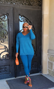 Saturday Morning V-Neck Center Seam Sweater (Ocean Blue)--SWEATER ONLY