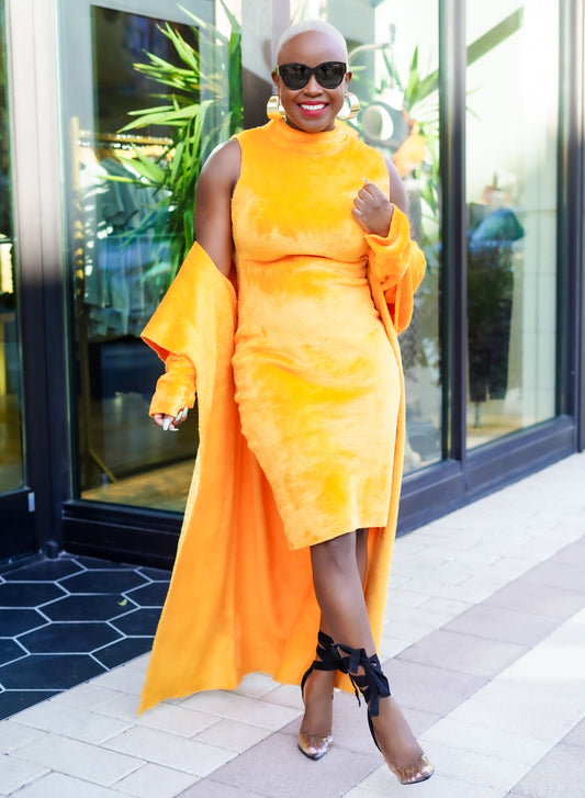 PLUS SIZE--Luxury Fleece Dress & Jacket Set (Gold)--Will Ship The Week Of 9/2/25