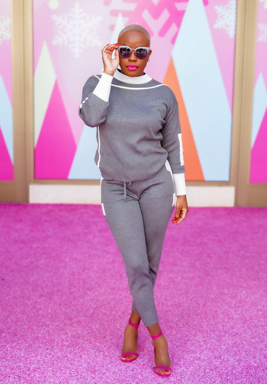 PLUS SIZE—Color Block Sweater Set (Light Gray)--Will Ship The Week Of 9/2/25