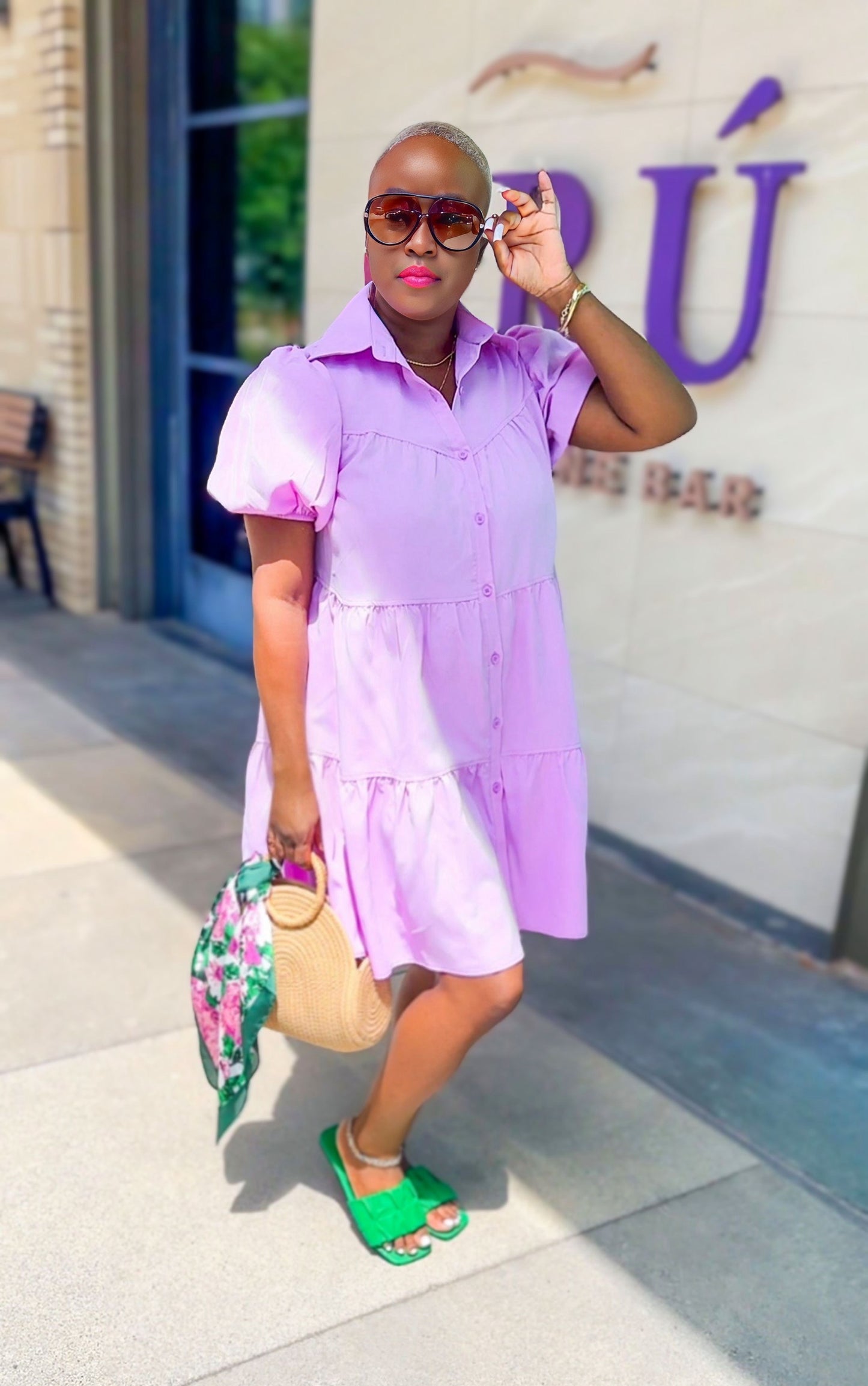 Puff Sleeve Button Down Baby Doll Dress (Lilac)--Will Ship The Week Of 7/27/26