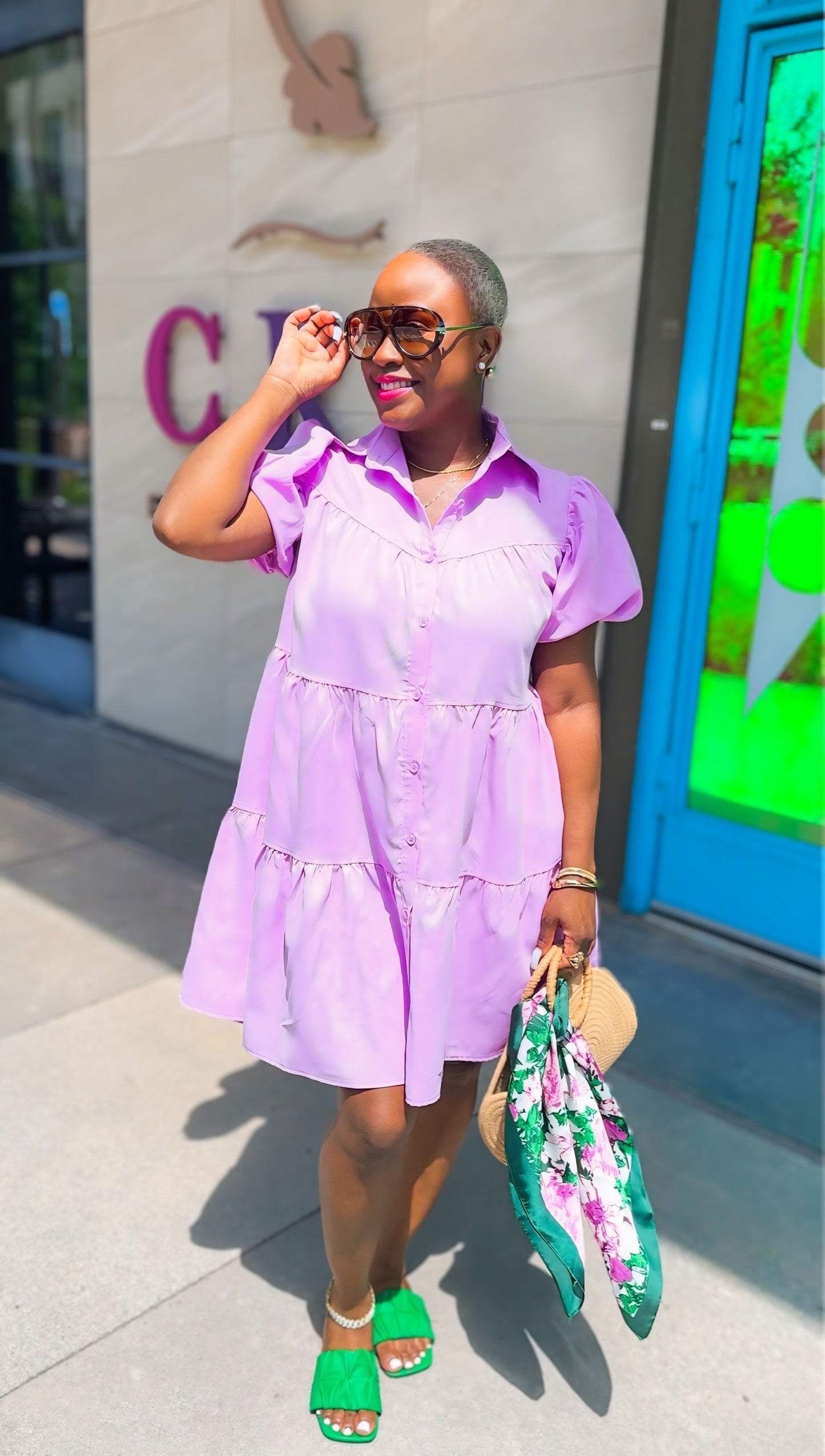 Puff Sleeve Button Down Baby Doll Dress (Lilac)--Will Ship The Week Of 7/27/26