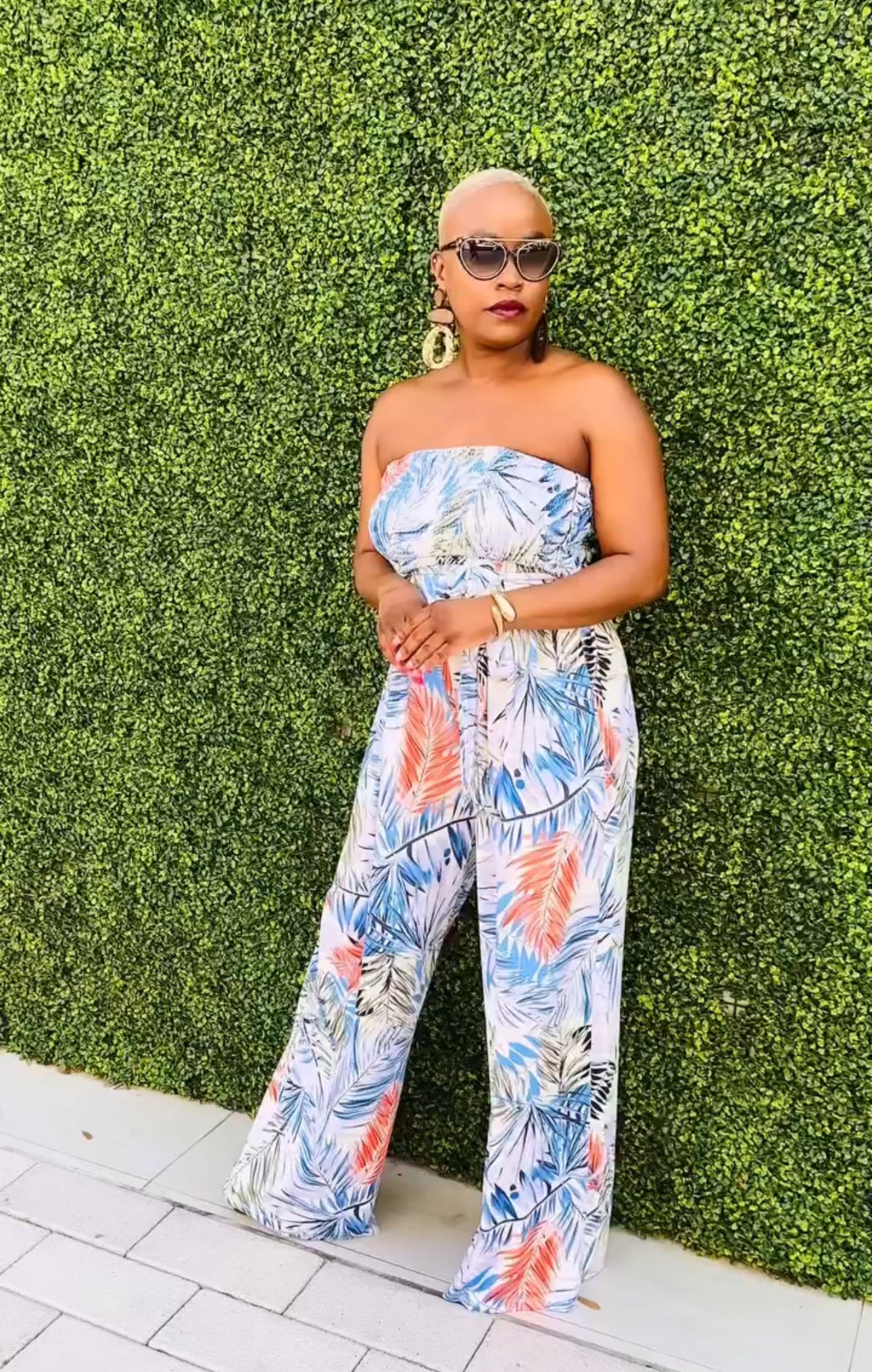 PLUS SIZE—Summer Vacay Strapless Jumpsuit (Blue Jungle Print)--Will Ship The Week Of 5/19/25