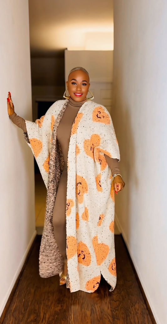 Oversized Open Front Poncho Sweater (Cream & Peach)—Will Ship The Week Of 2/23/26