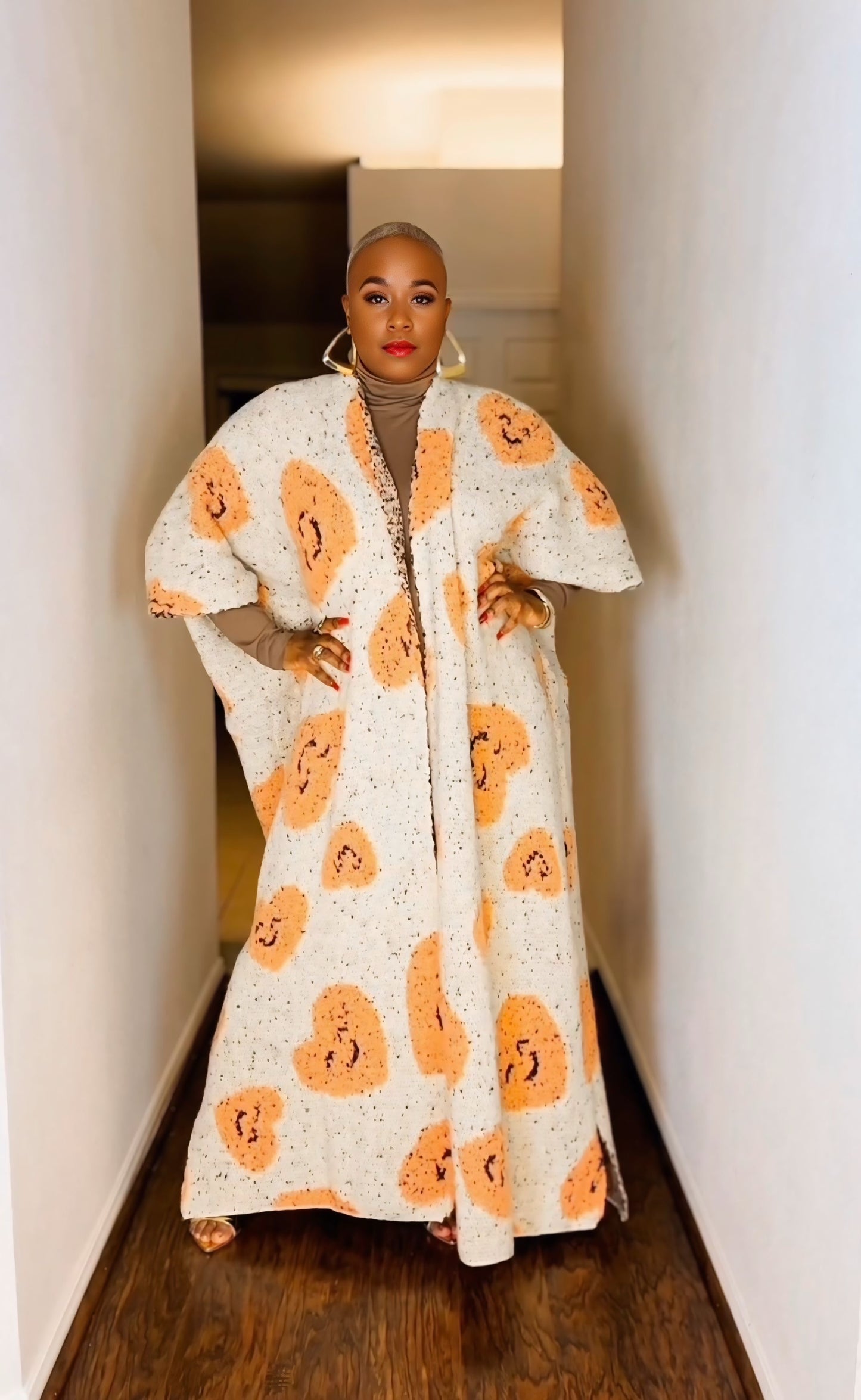 Oversized Open Front Poncho Sweater (Cream & Peach)—Will Ship The Week Of 3/2/26