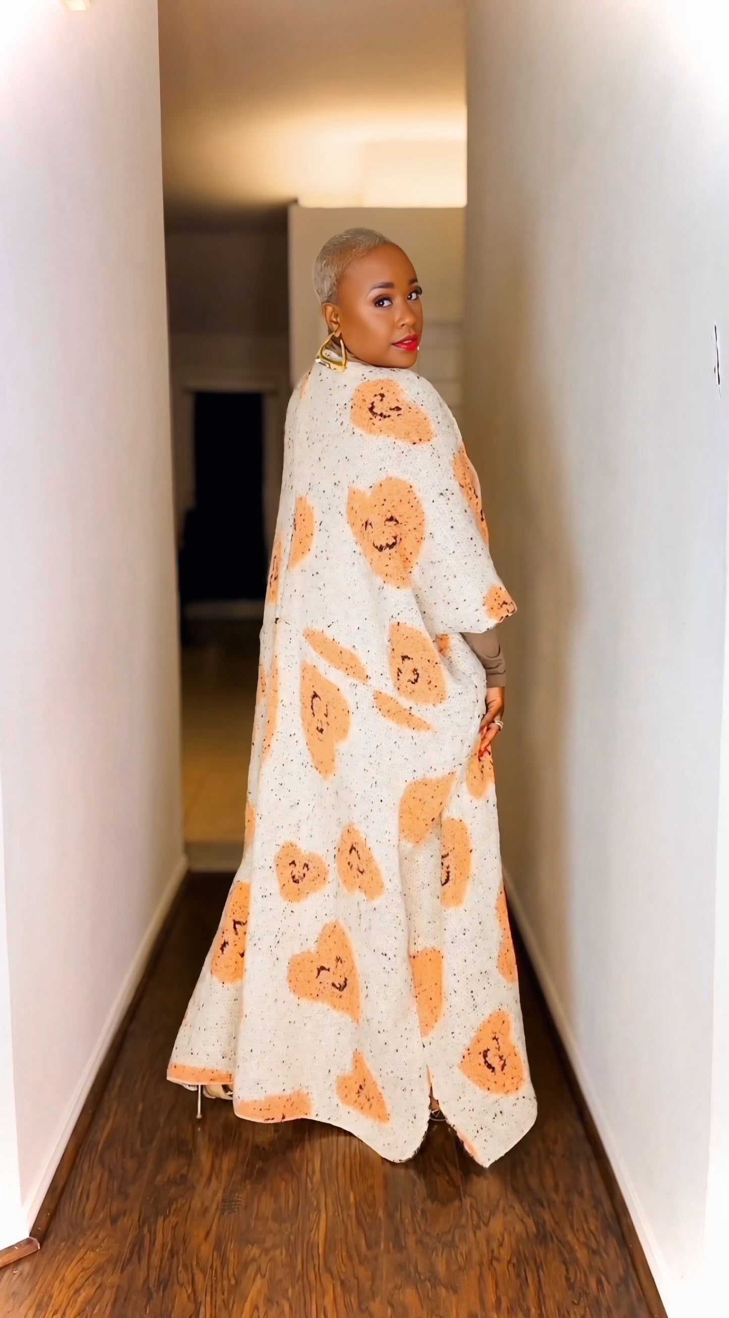 Oversized Open Front Poncho Sweater (Cream & Peach)—Will Ship The Week Of 3/2/26