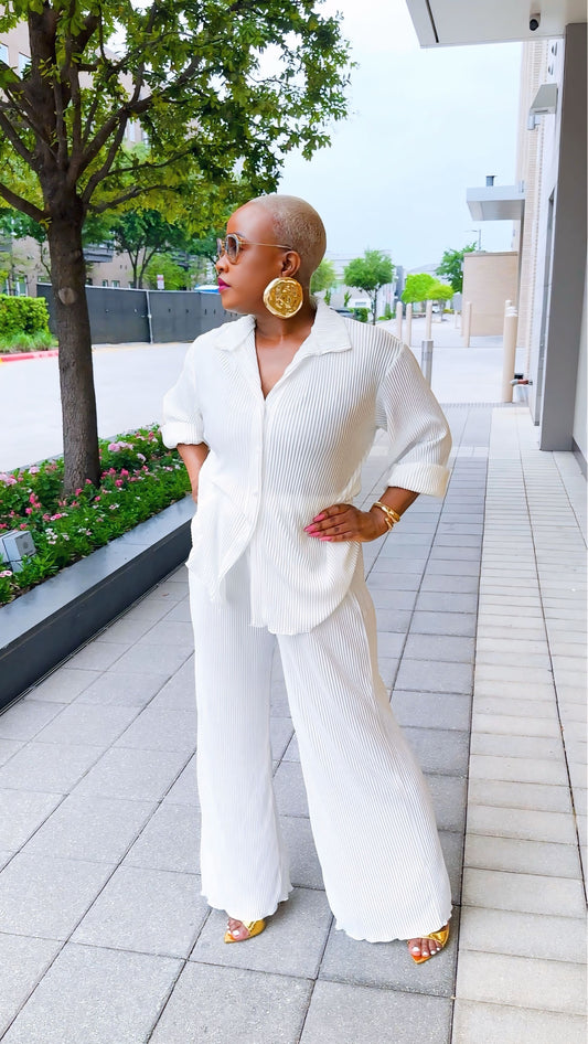 Weekend Vibes Wide Legged Pants Set (Petal White)—Will Ship The Week Of 6/22/26